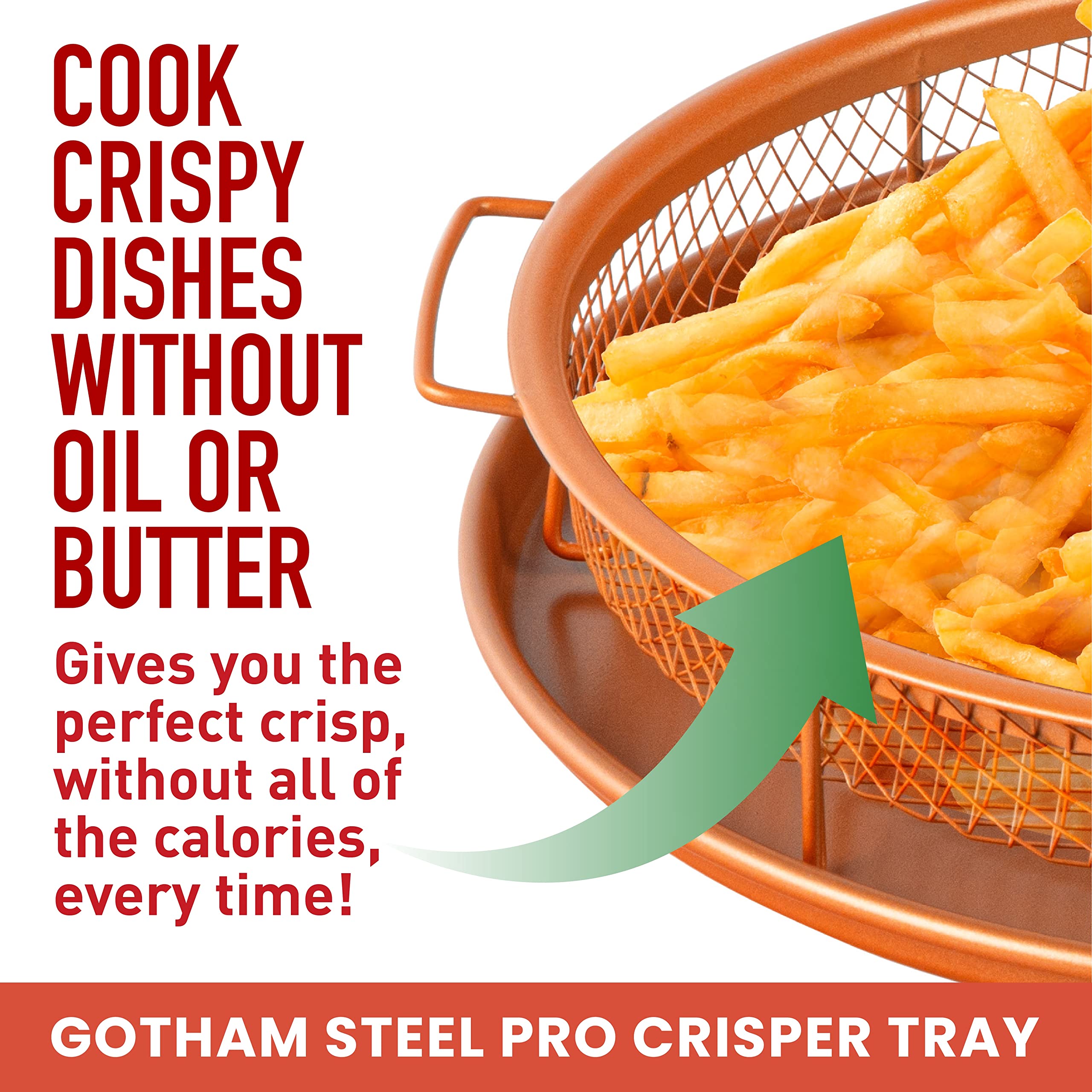 Gotham Steel 2 Piece Set Round Copper Air Fry Crisper Tray, Pizza & Baking Pan, Durable Non-Stick, Scratchproof, Dishwasher Safe