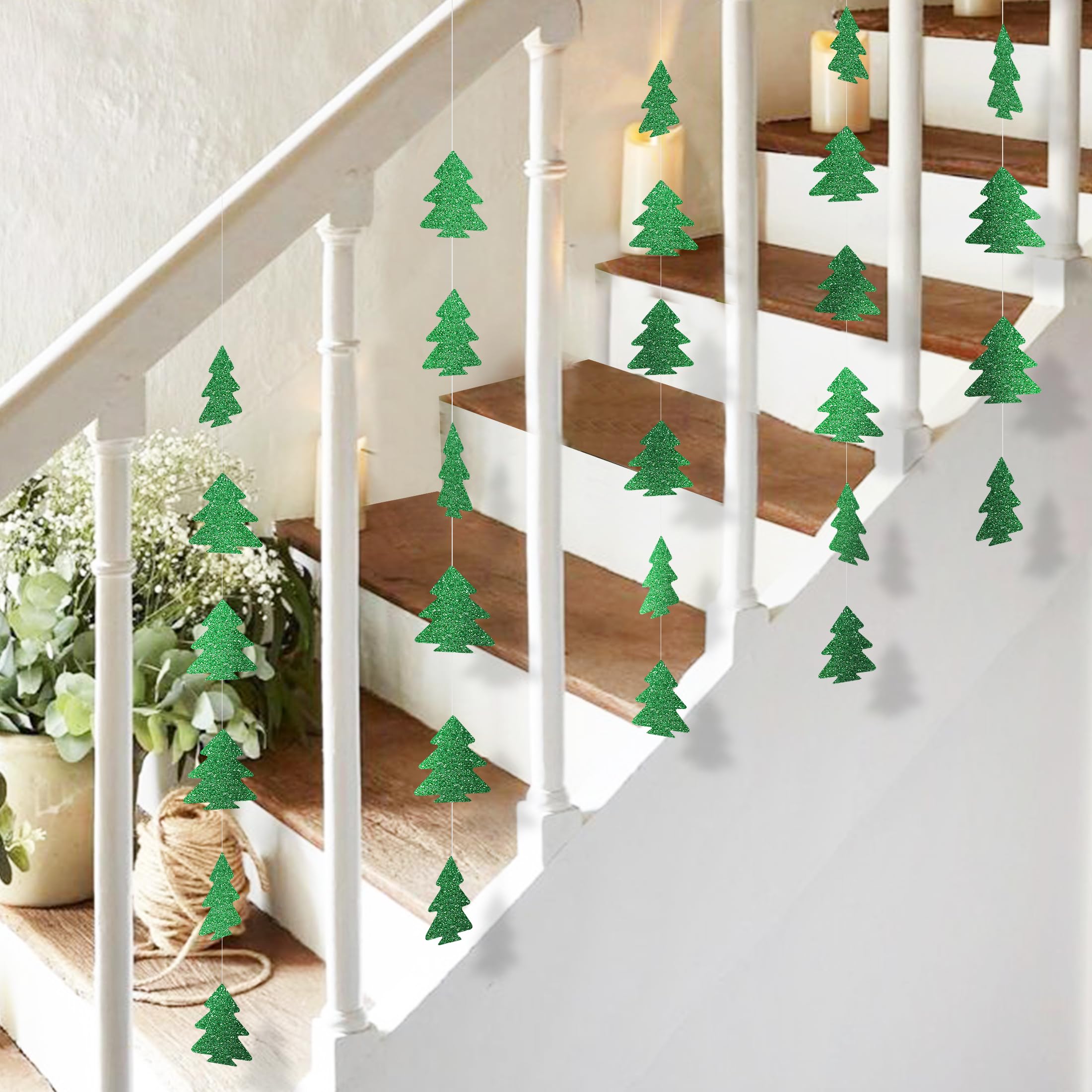 4PCS Glitter Tree Garland Paper Banner Hanging Party Supplies Ceiling Hanging Decorations for Christmas Party Decorations (Red,