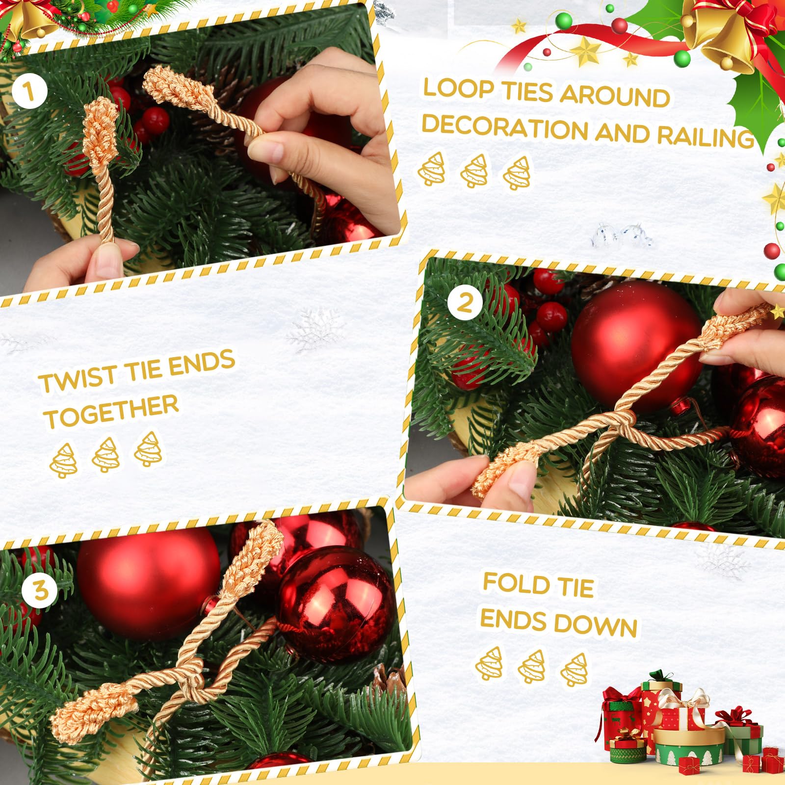 Zhengmy 20 Pcs 25 Inch Extra Long Christmas Garland Ties Christmas Decorative Twist Ties for Banister Reusable Flexible Twist fo