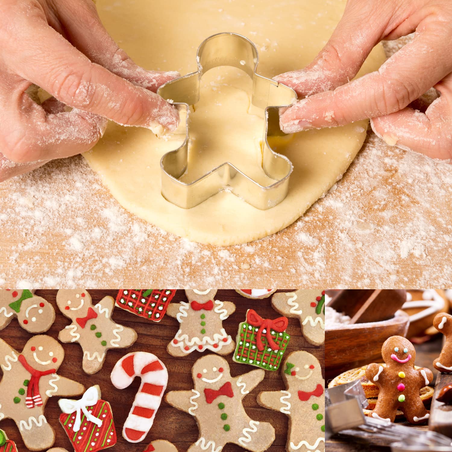 Kaishane Gingerbread Man Cookie Cutter Set,3Pcs Stainless Steel Biscuit Cutter For Christmas Day