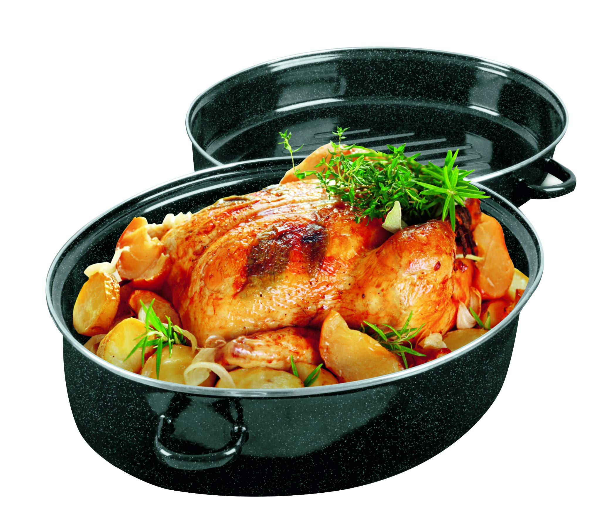 16.5''L X 15''W X 8''H (42Cmx38Cmx20.3Cm) Uniware Healthy Enamel Coating Turkey Roaster, Roaster Pan For Turkey, Roaster For Chi