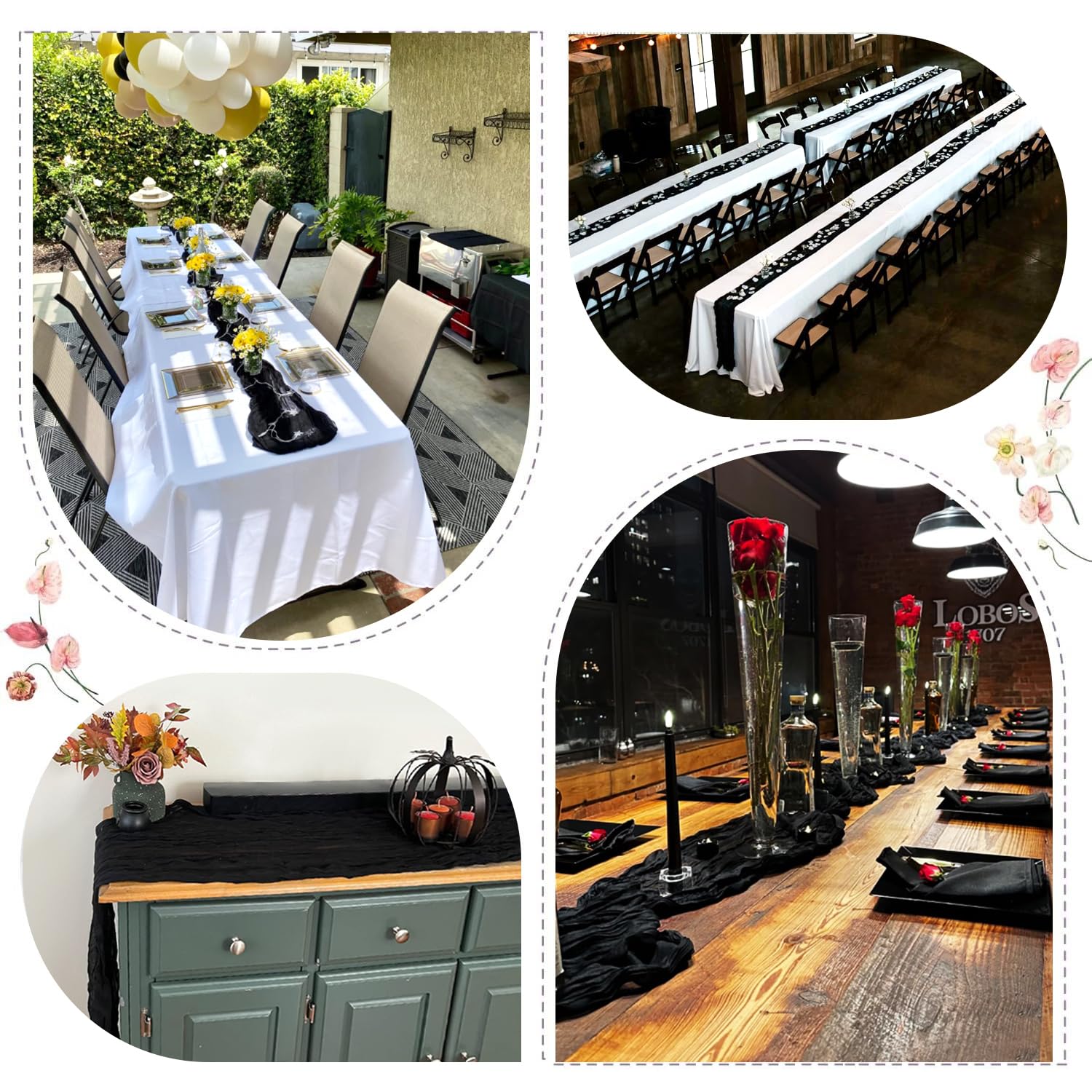 10 Pack Black Halloween Table Runner Sheer Gauze Cheese Cloth Table Runner 10Ft Long Goth Black Cheesecloth Table Runner For Wed