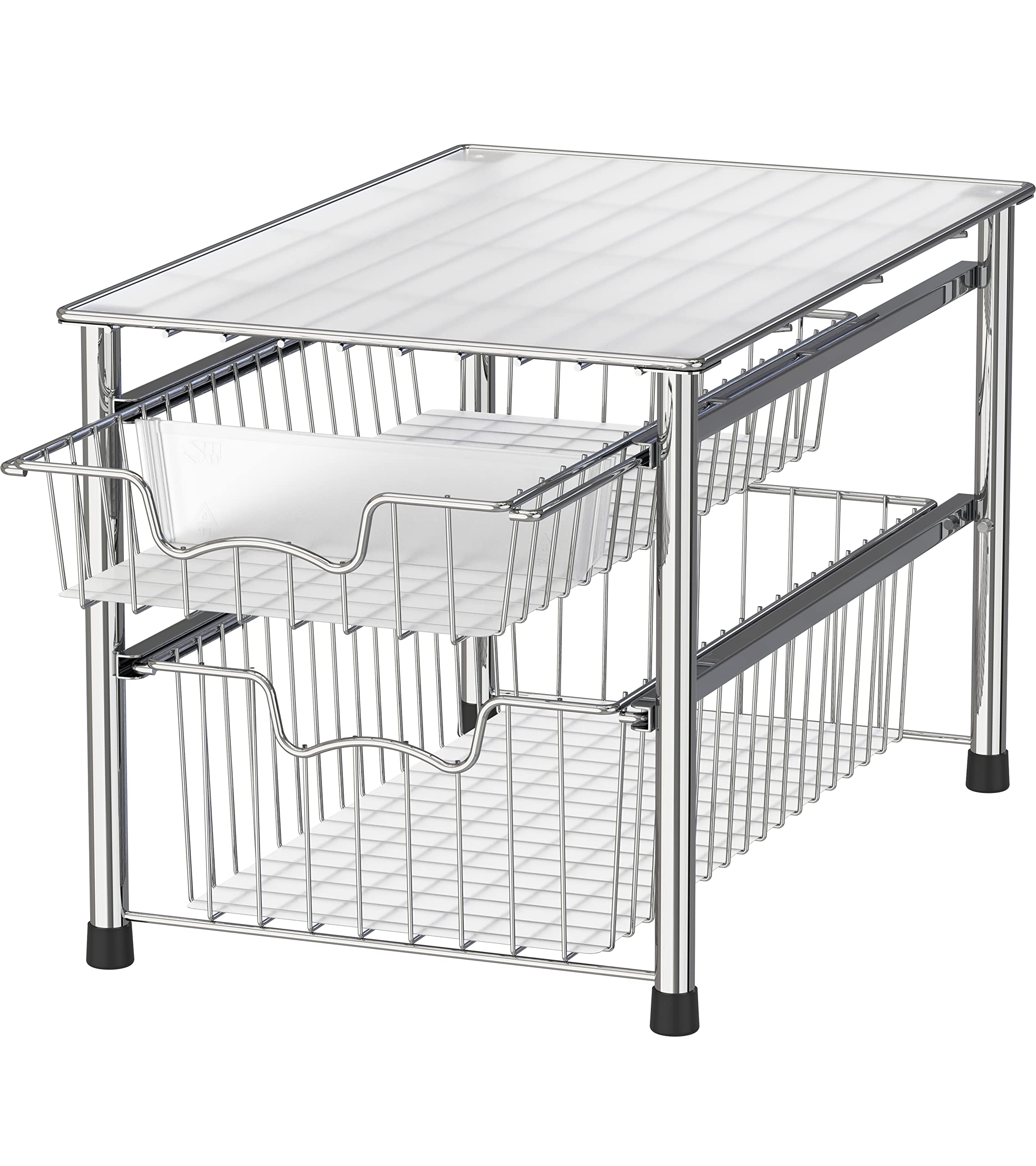 Simple Houseware Stackable 2 Tier Sliding Basket Organizer Drawer, Chrome