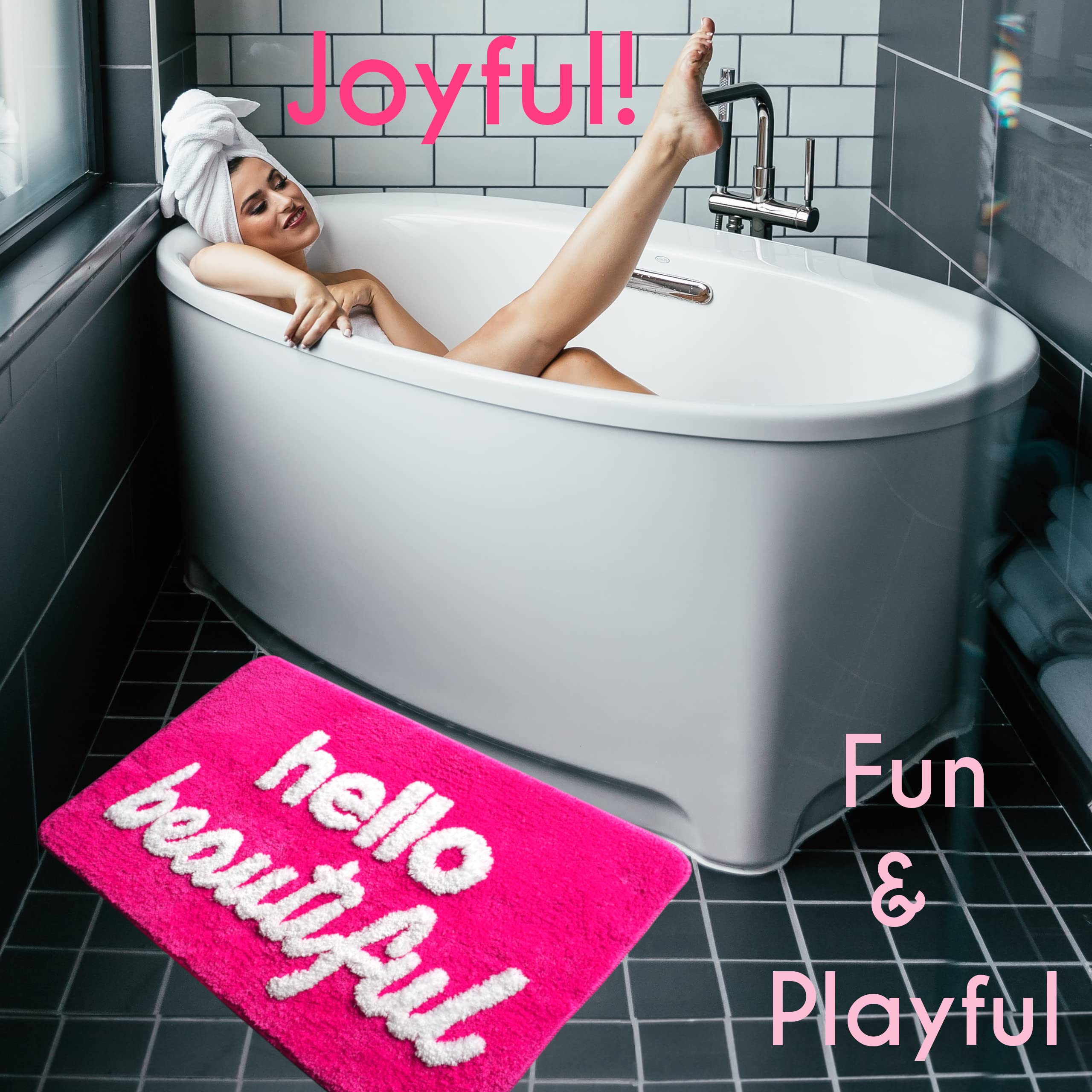 Evovee Hello Beautiful Bath Mat Cute Bathroom Rugs For Girls You Look Good Gorgeous Funny Shower Fun Bathroom Decor Non-Slip Was