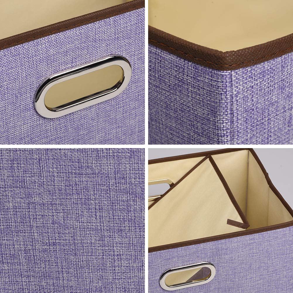 Uujoly Large Foldable Storage Bins With Lids, Cube Collapsible Nursery Storage Box For Bedroom, Wardrobe, Shelf, Office (Purple)