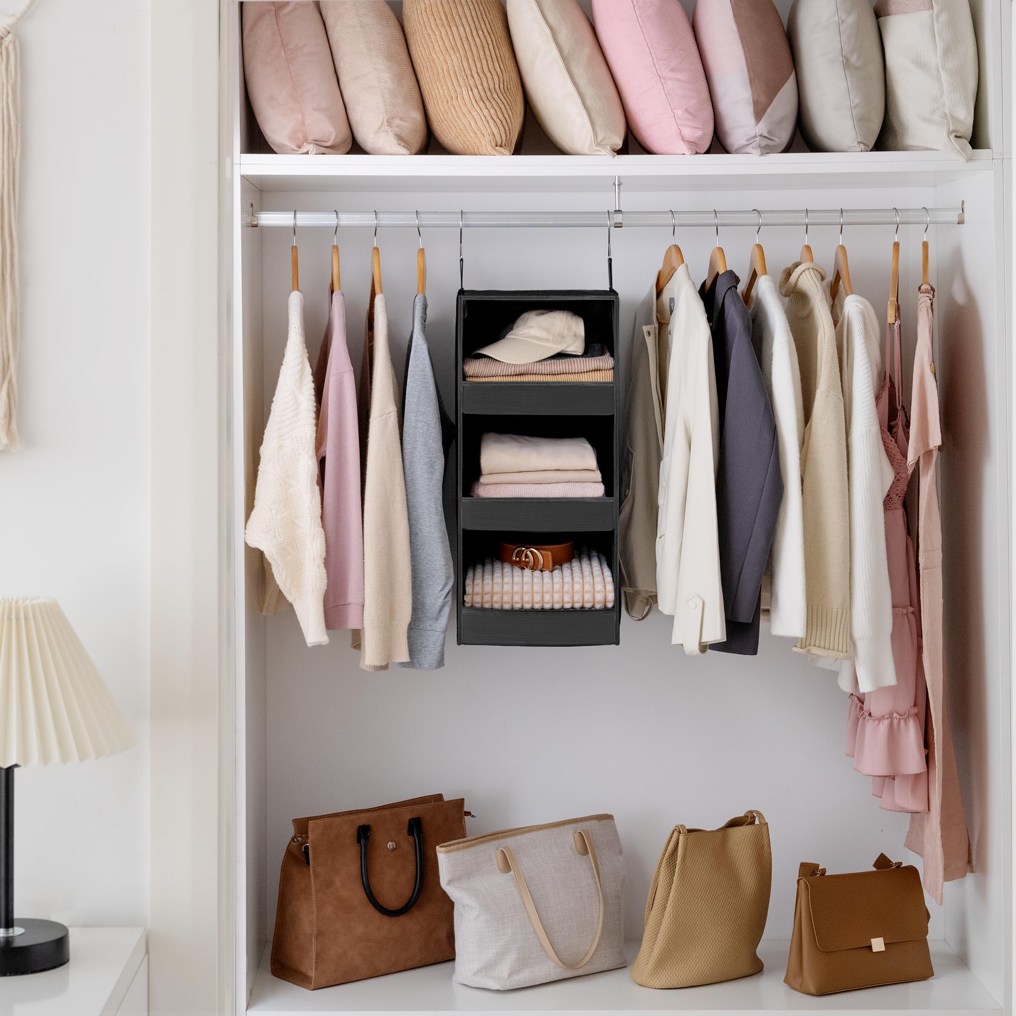 Granny Says Hanging Closet Shelf, 3-Shelf Foldable Hanging Organizers And Storage, Hanging Organizer For Camper Organization, Bl