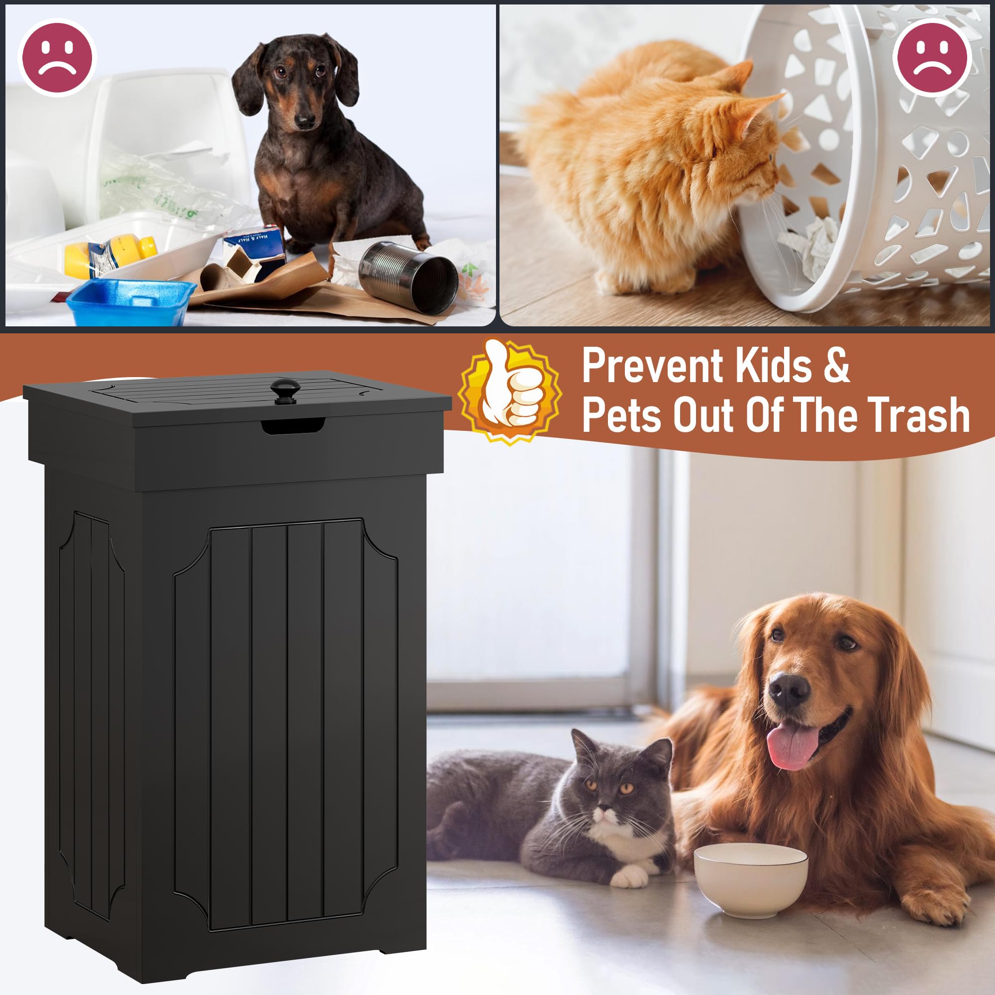 Function Home Trash Can Cabinet, 13 Gallon Kitchen Garbage Can, Wooden Recycling Trash Bin, Freestanding Dog Proof Trash Can, Fa