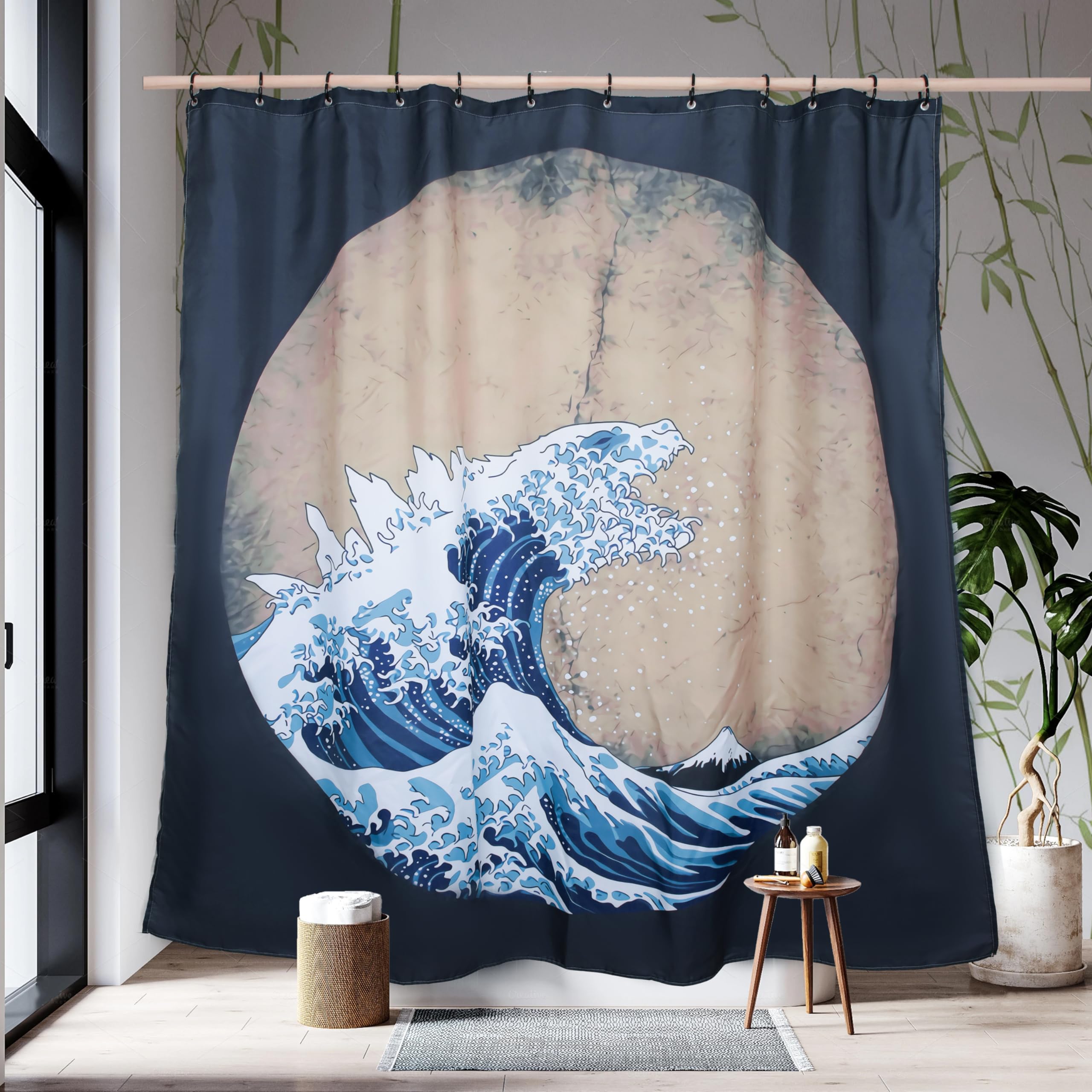 Spanker Space Cool Japanese Navy Blue Funny Anime Asian Kraken Monster Rising From Hokusai The Great Waves Waterproof Bath Showe