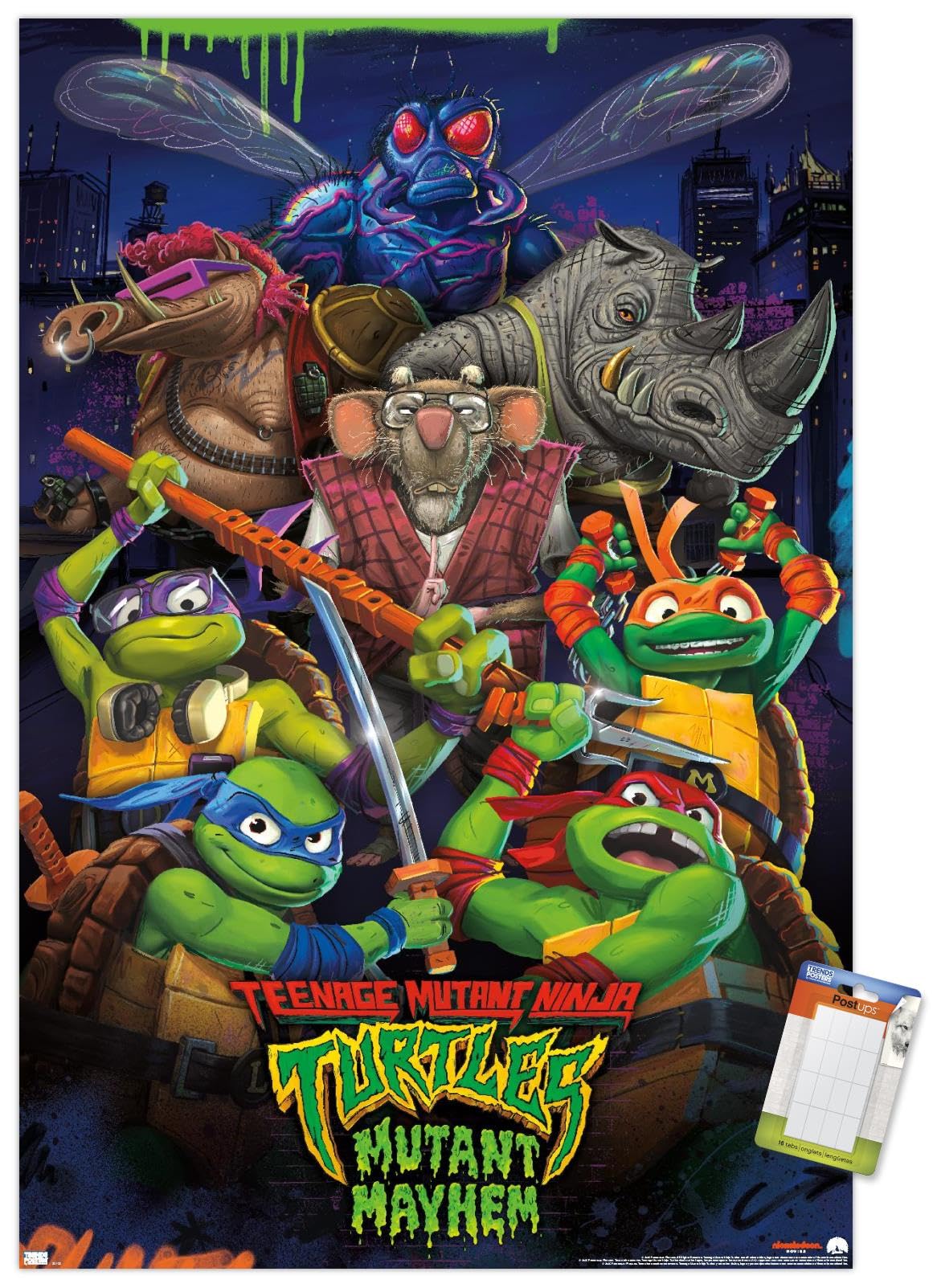 Trends International Teenage Mutant Ninja Turtles: Mutant Mayhem - Group Wall Poster, 22.37'' X 34.00'', Poster & Mount Bundle