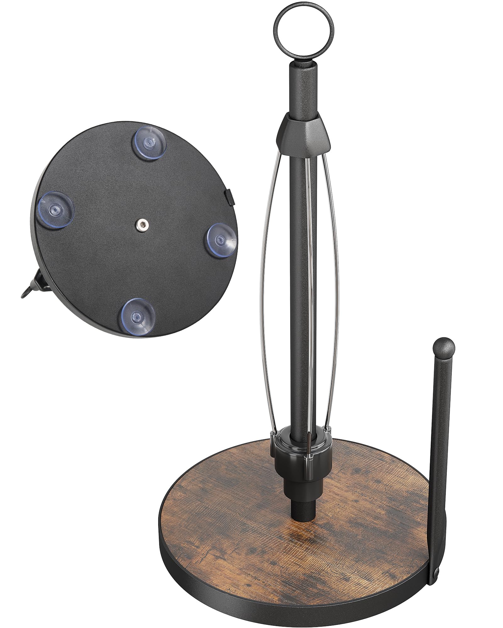 OROPY One-Hand Tear Paper Towel Holder Countertop, Farmhouse Wood Paper Towel Roll Holder with Ratchet Mechanism and Suction Cup