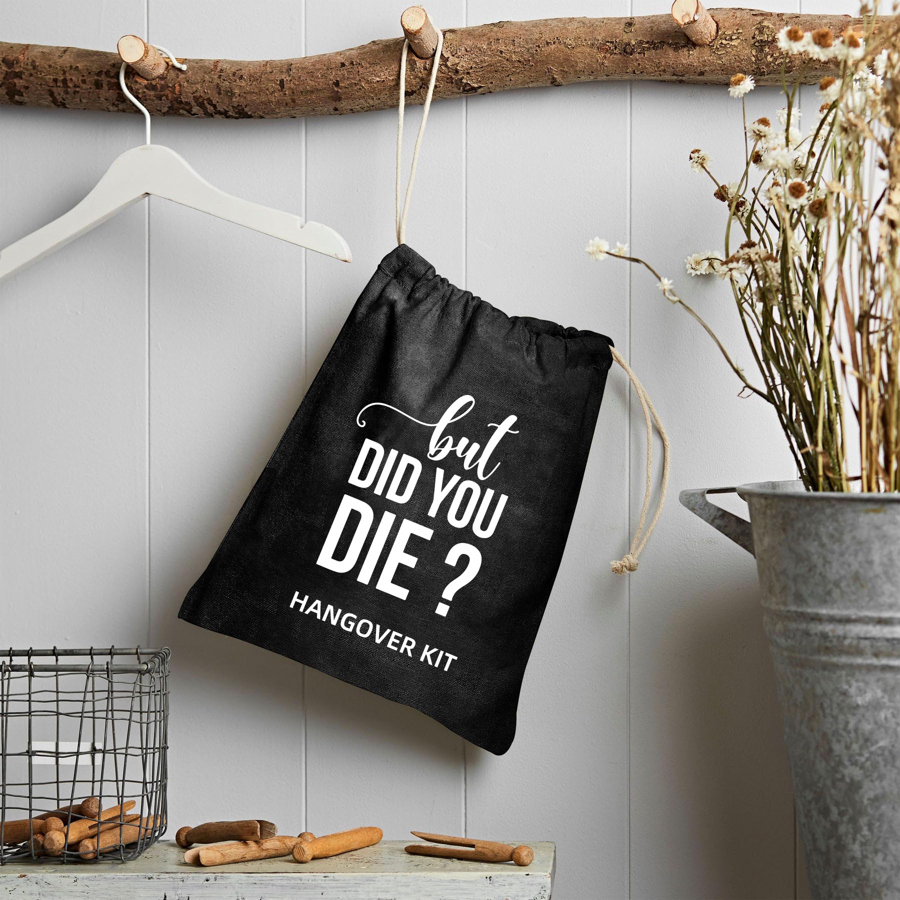 Xikainuo Set Of 10 Funny Cotton Muslin Drawstring Kit Black Bags - But Did You Die, Bachelorette Hangover Survival Kit Engagemen