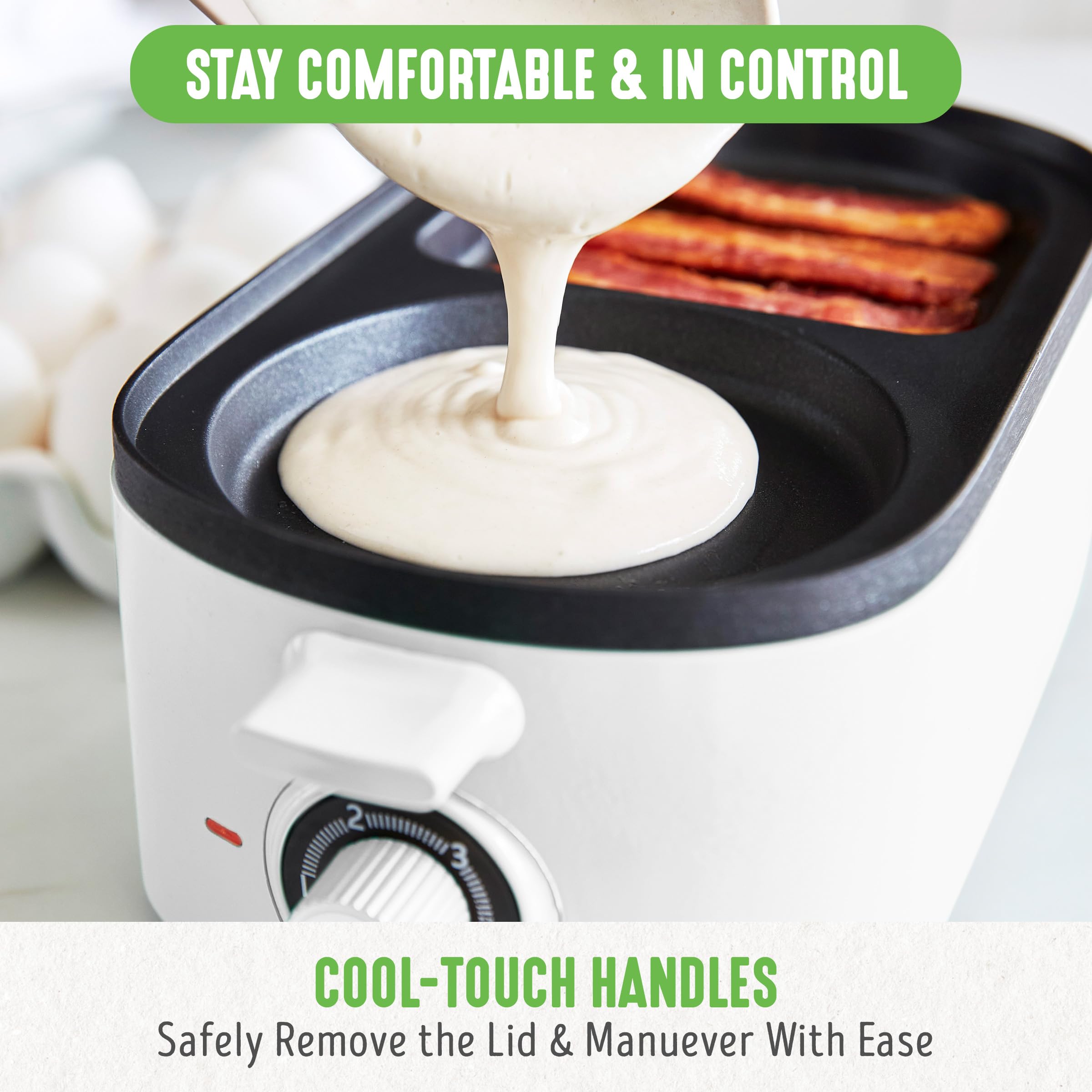 Greenlife 3-In-1 Breakfast Maker Station, Healthy Ceramic Nonstick Dual Griddles For Eggs Meat Sausage Bacon Pancakes And Breakf