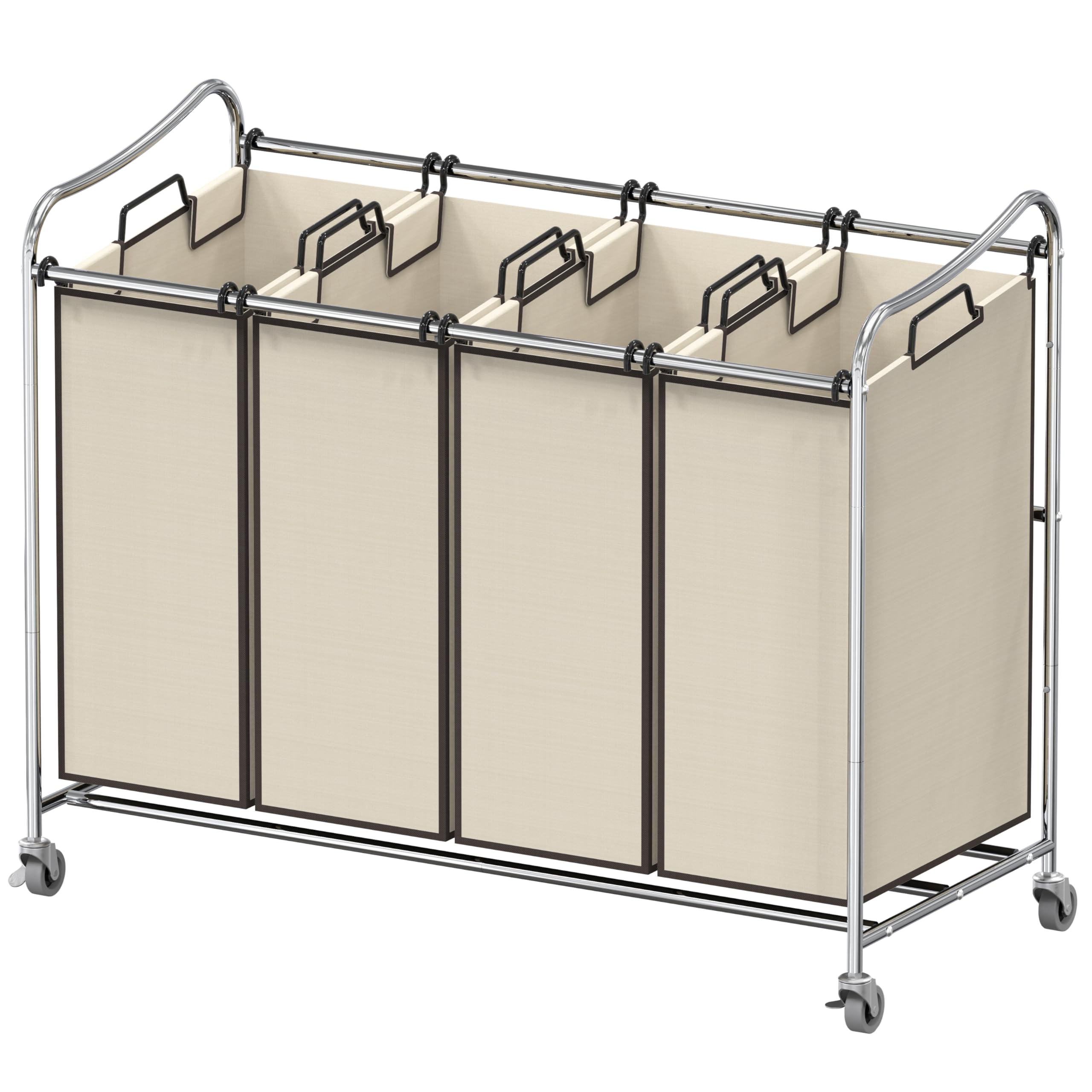 Simple Houseware 4-Bag Heavy Duty Rolling Laundry Sorter Cart, Chrome