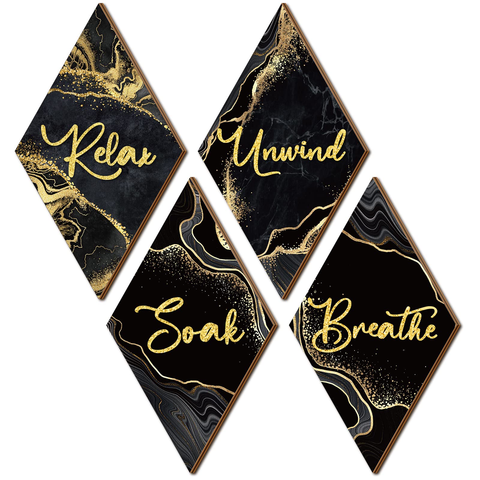 Ferraycle 4 Pcs Marble Style Bathroom Wall Decor Relax Soak Unwind Breathe Wall Art Vintage Farmhouse Art Wall Decor Wooden Bath