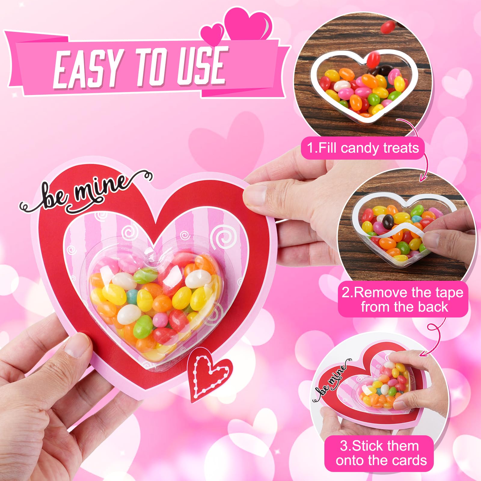 36Set Valentines Day Cards With Candy Dome Holder, Heart Shaped Valentines Candy Holder Cards For Kids, Funny Valentines Exchang