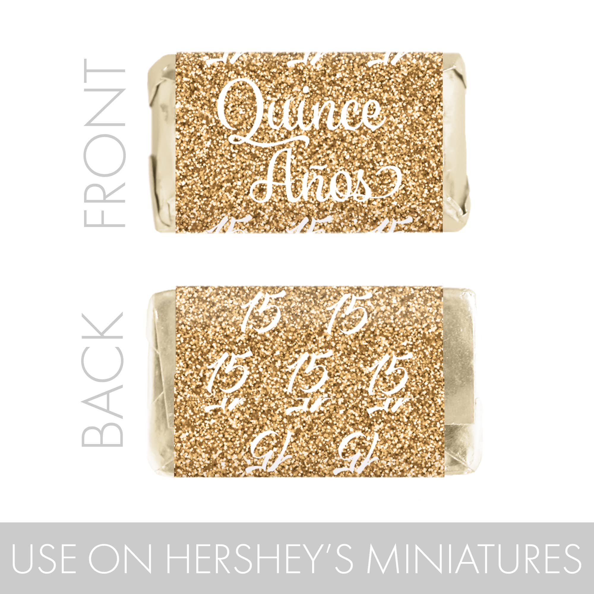 Distinctivs White And Gold Quinceanera Party Favors - Mini Candy Bar Wrappers - 45 Stickers