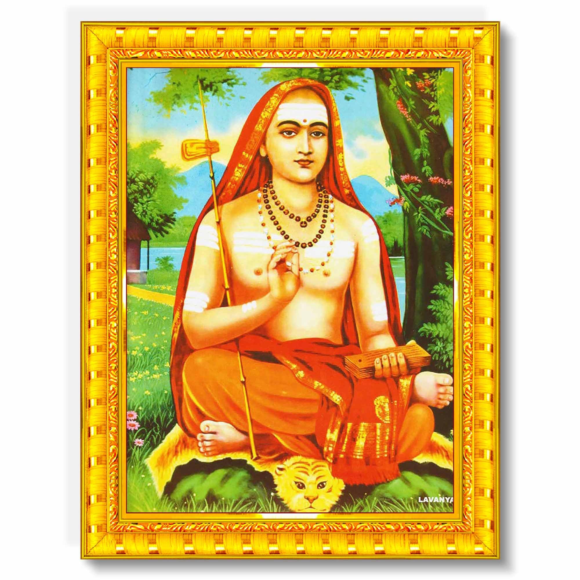 Pavan Photo Laminations Adi Shankaracharya Sankaracharya Shankara Wall Painting Framed Home Decor (Wood,Matte,Gold,Big Size,10 X