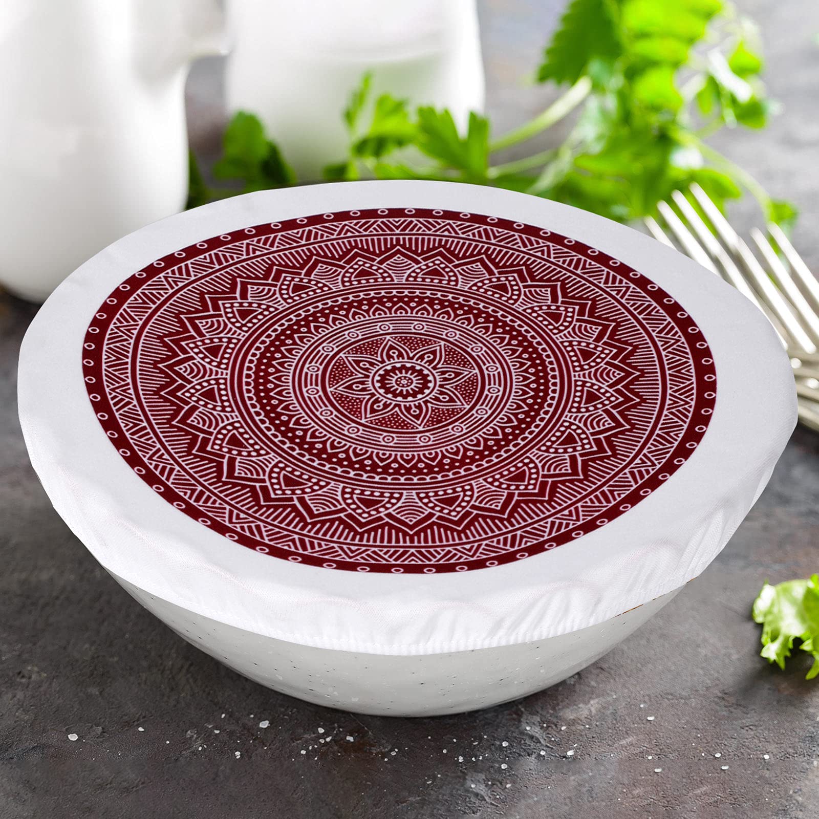 Patelai 10 Pieces Bowl Covers Reusable In 5 Size Stretch Cloth Fabric Bowl Covers Elastic Food Storage Covers Cotton Bread Bowl