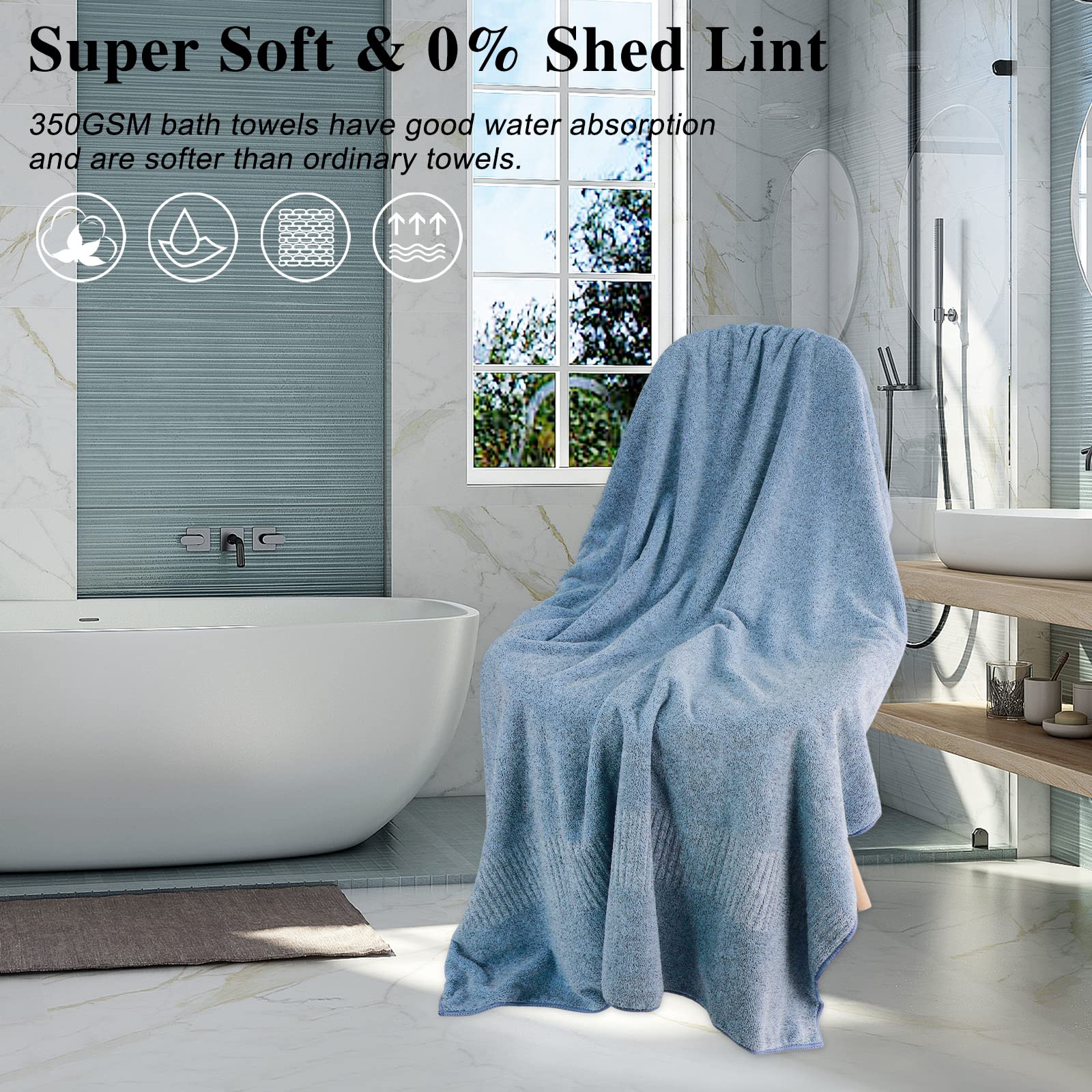 SEISSO Bath Towels  Large Bathroom Towel 35 x 63 Inches  Bamboo Viscose Ultra Absorbent Soft Towels  Jumbo Bath Sheets Towels for Adults  Multipurpose Use for Beach  Pool  Gym  Light Blue(2 Pack)