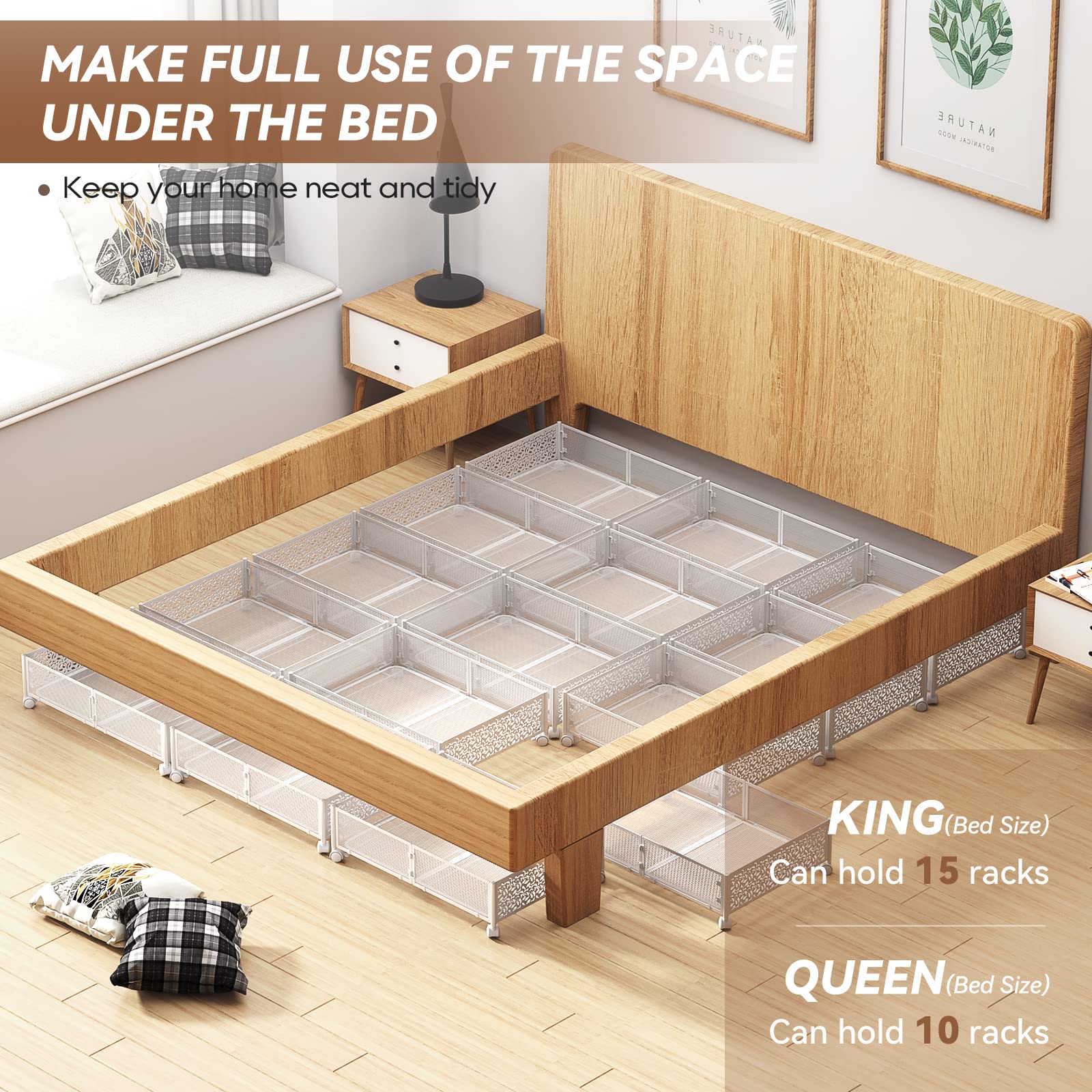 PHINOX Under Bed Storage, Under the Bed Storage Containers with Wheels, Under Bed Shoe Storage Organizer Drawer for Bedroom Clot