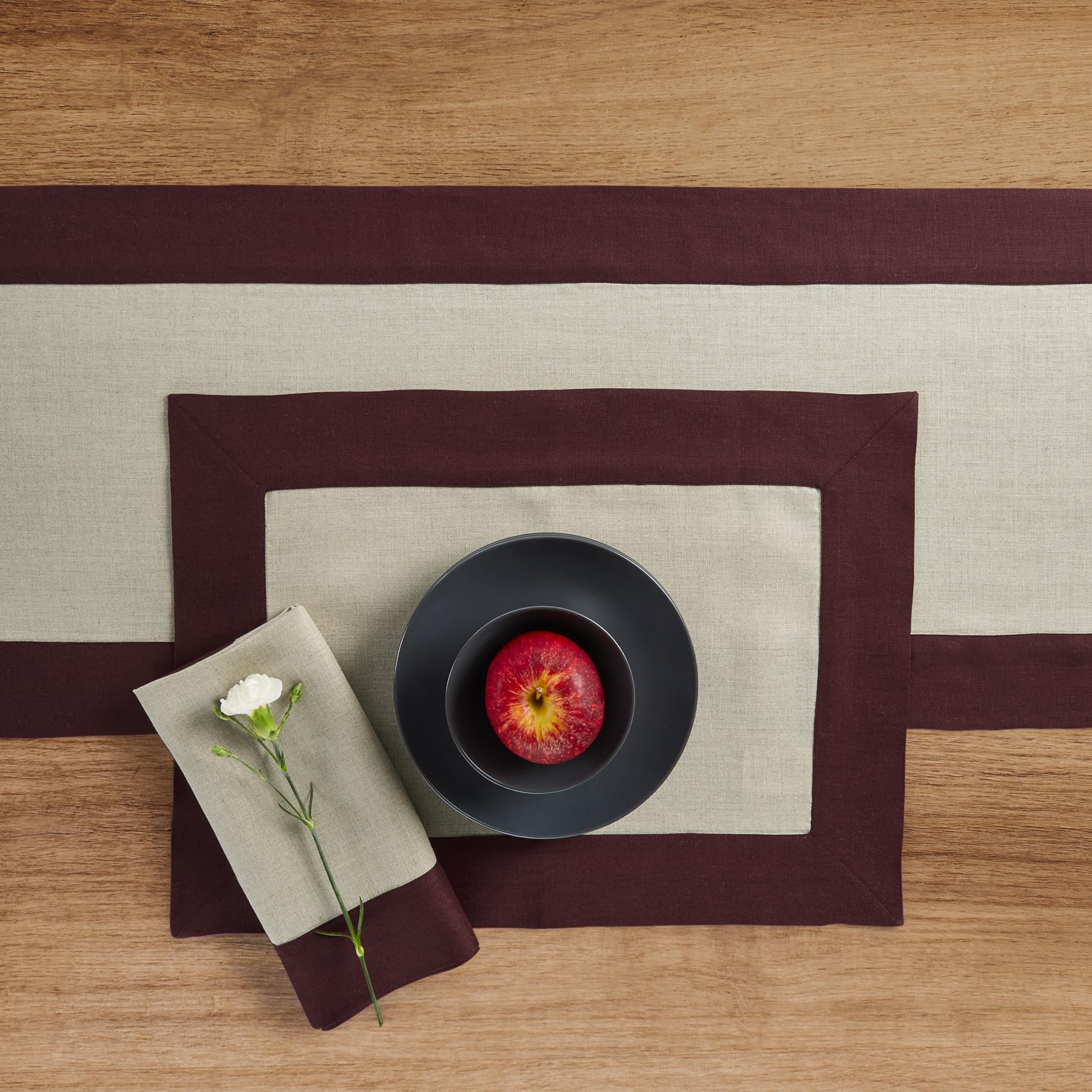 Solino Home Linen Dinner Napkins 20 X 20 Inch - 100% Pure Linen Burgundy And Natural Cloth Napkins Set Of 4 - Contempo, Handcraf