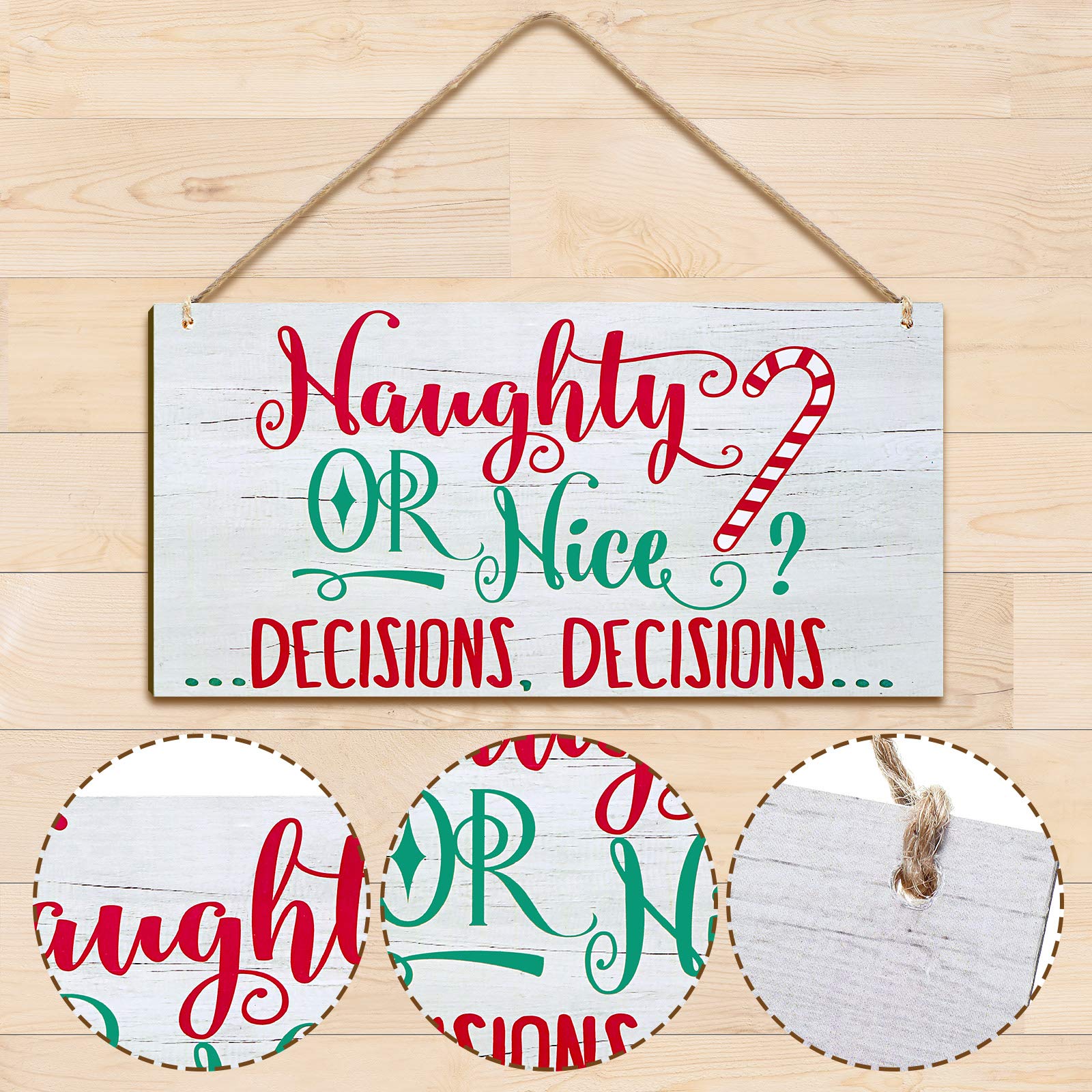 Christmas Hanging Wood Sign Naughty or Nice Decisions Wooden Signs Winter Decorative Wall Signs Rustic Wooden Door Sign Ornament