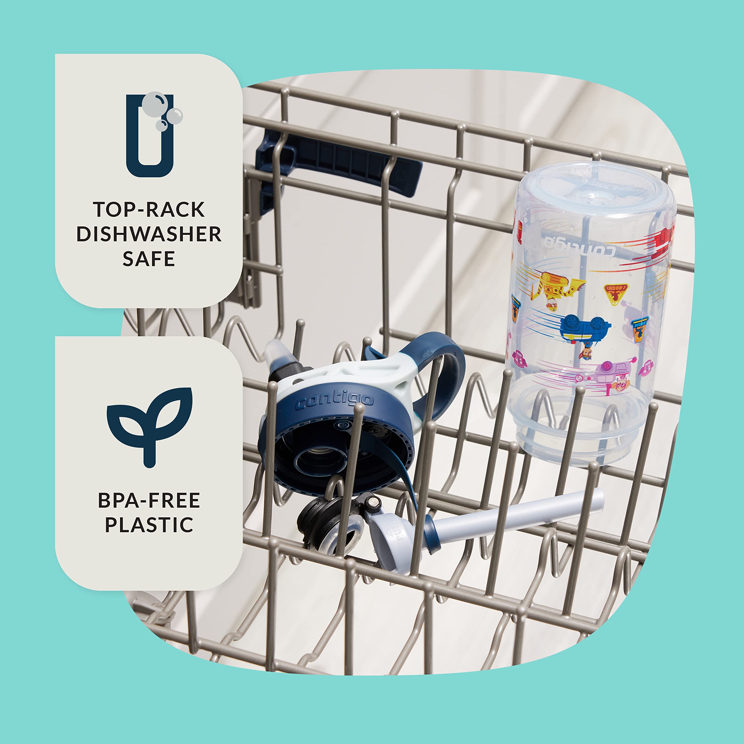 Contigo Paw Patrol Kids 14Oz Plastic Water Bottles, Aubrey Design With Spill-Proof Lid, Silicone Straw, 2-Pack, Convenient For T