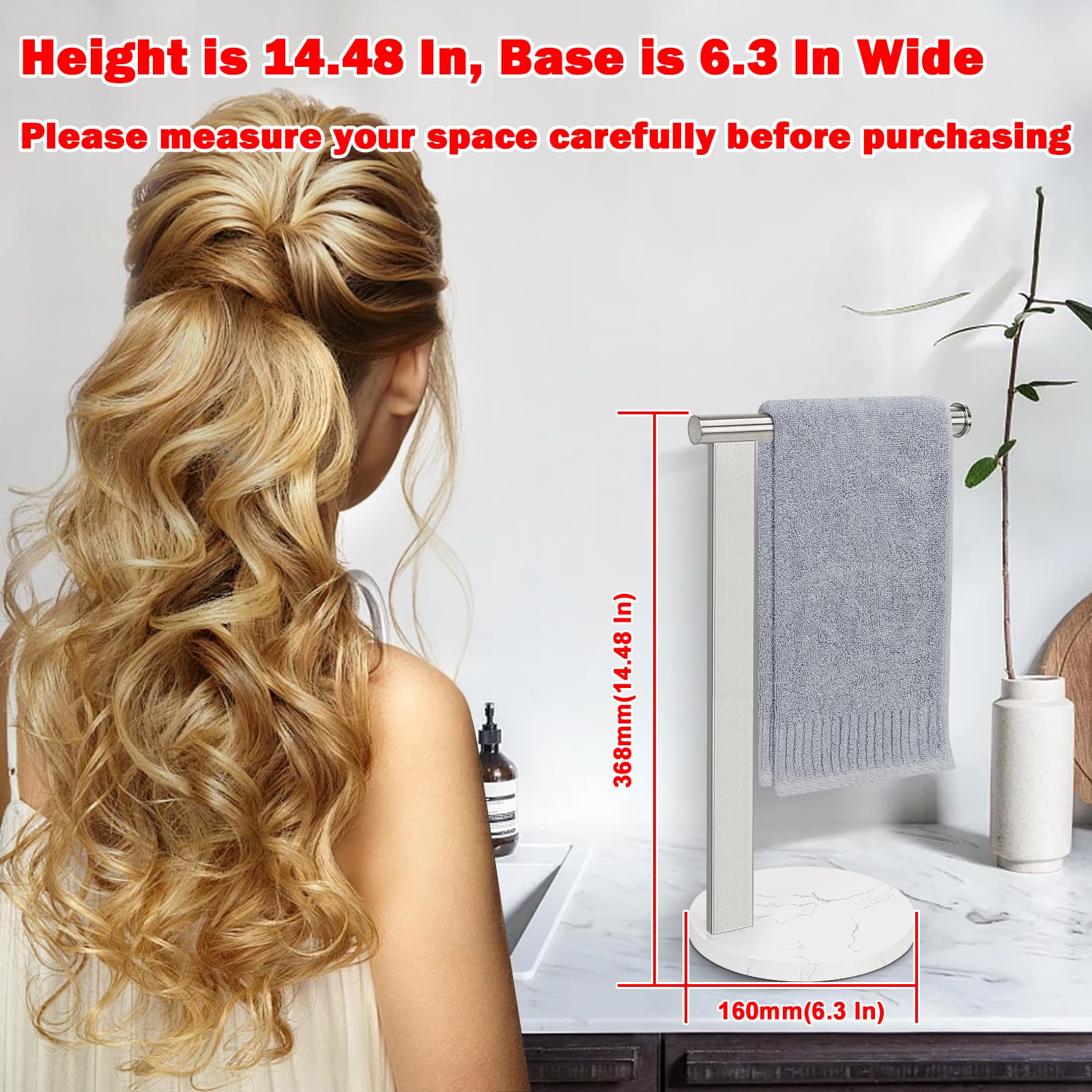 Siyzda Hand Towel Holder Stand For Bathroom, L- Shaped Freestanding Hand Towel Rack, Towel Bar Kitchen Vanity Countertop Organiz