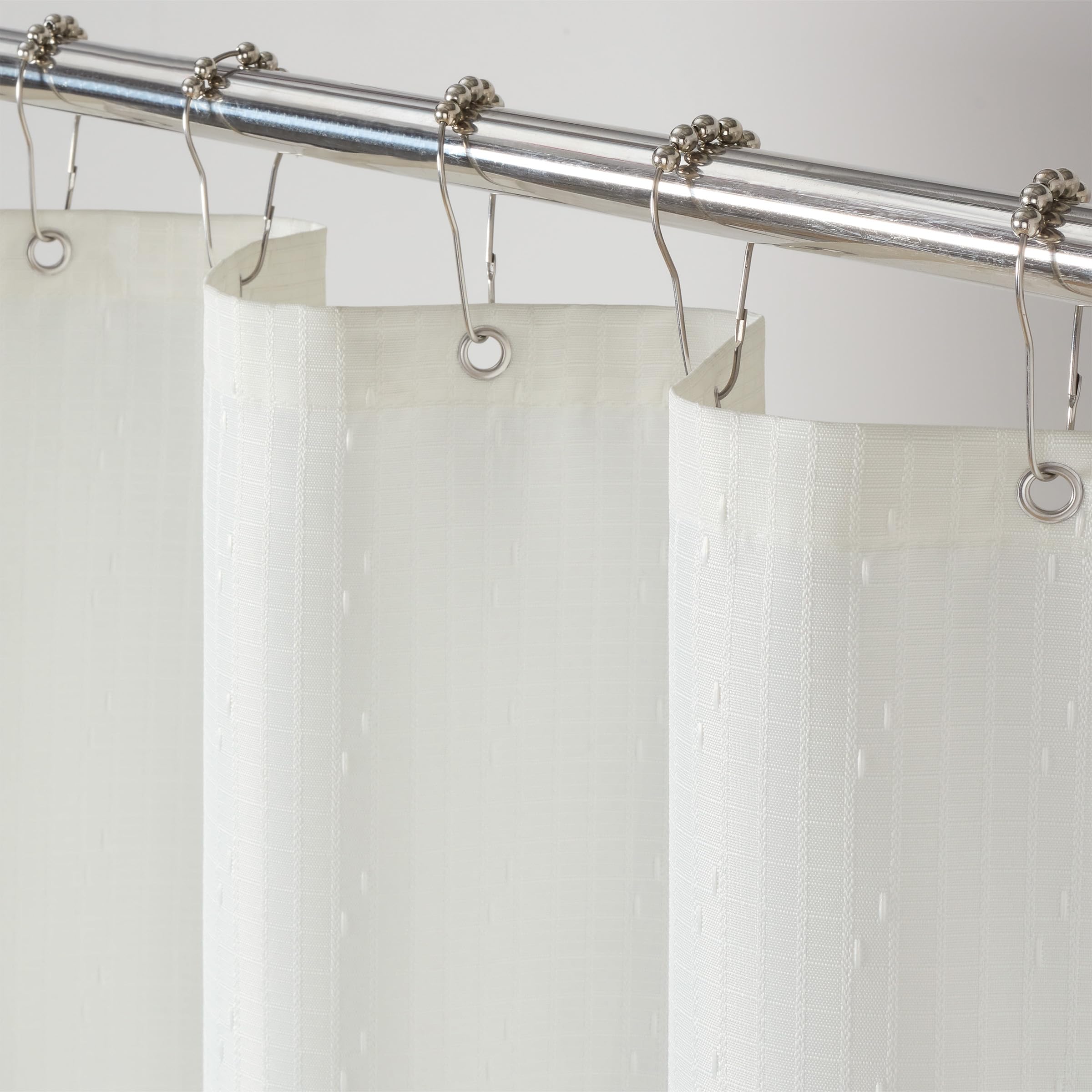 Arkwright Bathroom Shower Curtain Set - Stainless 12 Metal Hooks, Raindrop Jacquard Woven Washable Fabric With Weighted Hem & Ru