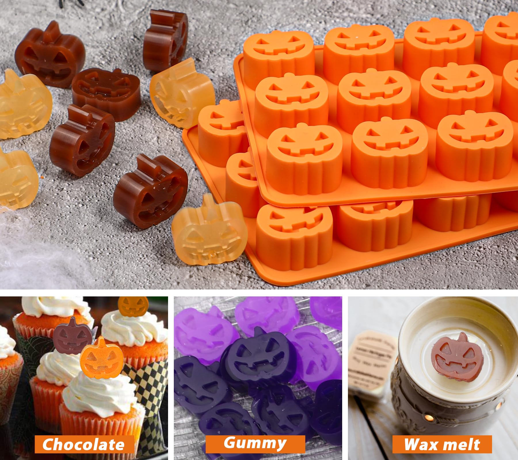 Kamehame Halloween Pumpkin Chocolate Mold, 2 Pcs Pumpkin Candy Silicone Molds For Cake Decoration, Cupcakes, Jelly, Cookies, Ora