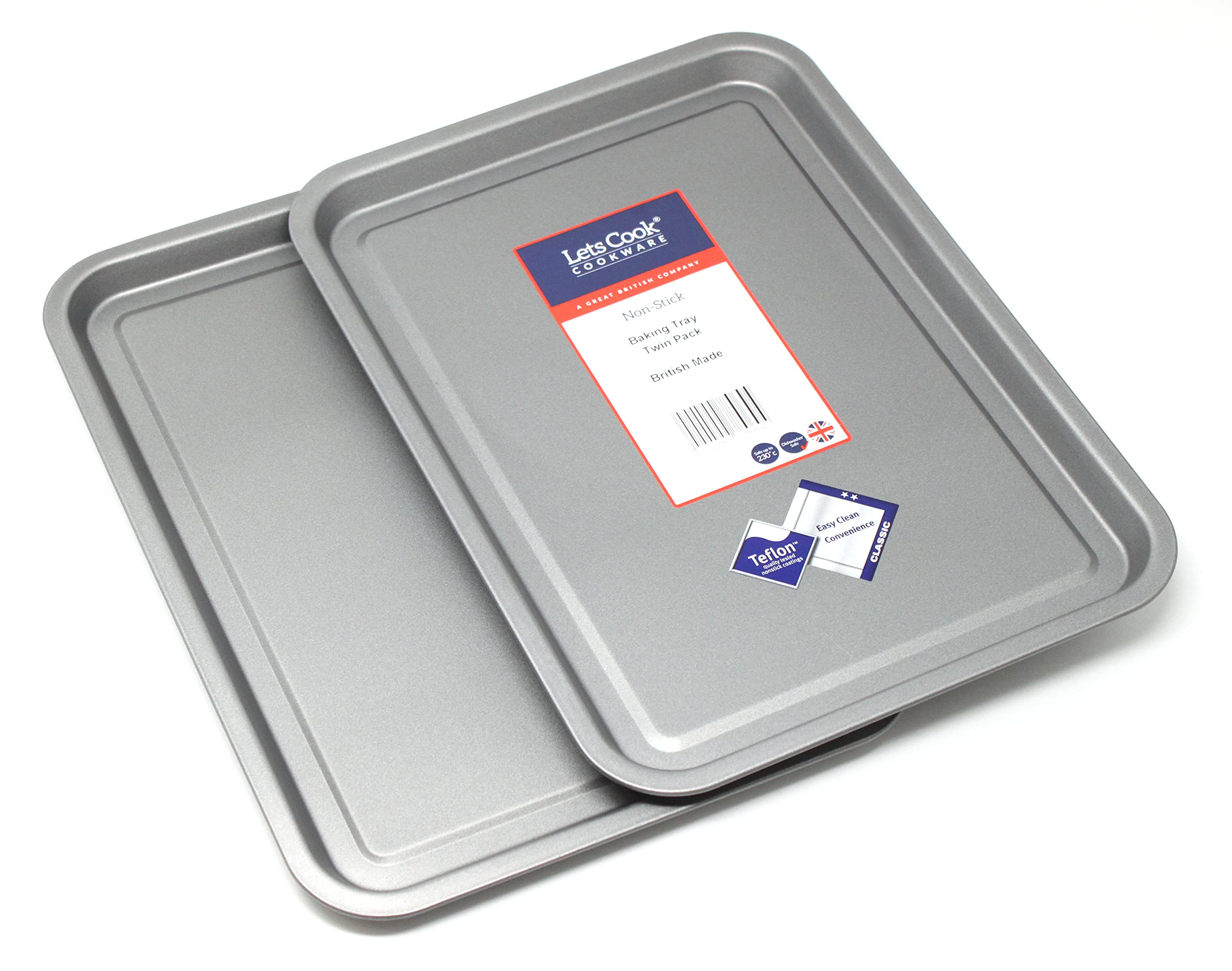 Lets Cook Cookware - 32Cm Baking Oven Trays, Twin Pack (Set Of 2), Teflon Non Stick, British Made