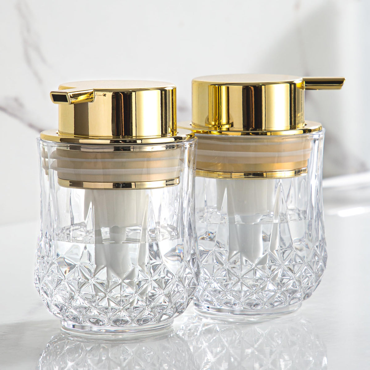 Glass Foam Soap Dispenser Set - 2 Pack Bathroom Hand Soap Dispensers,Refillable Dish Soap Dispenser For Gold Pump,Modern Home So