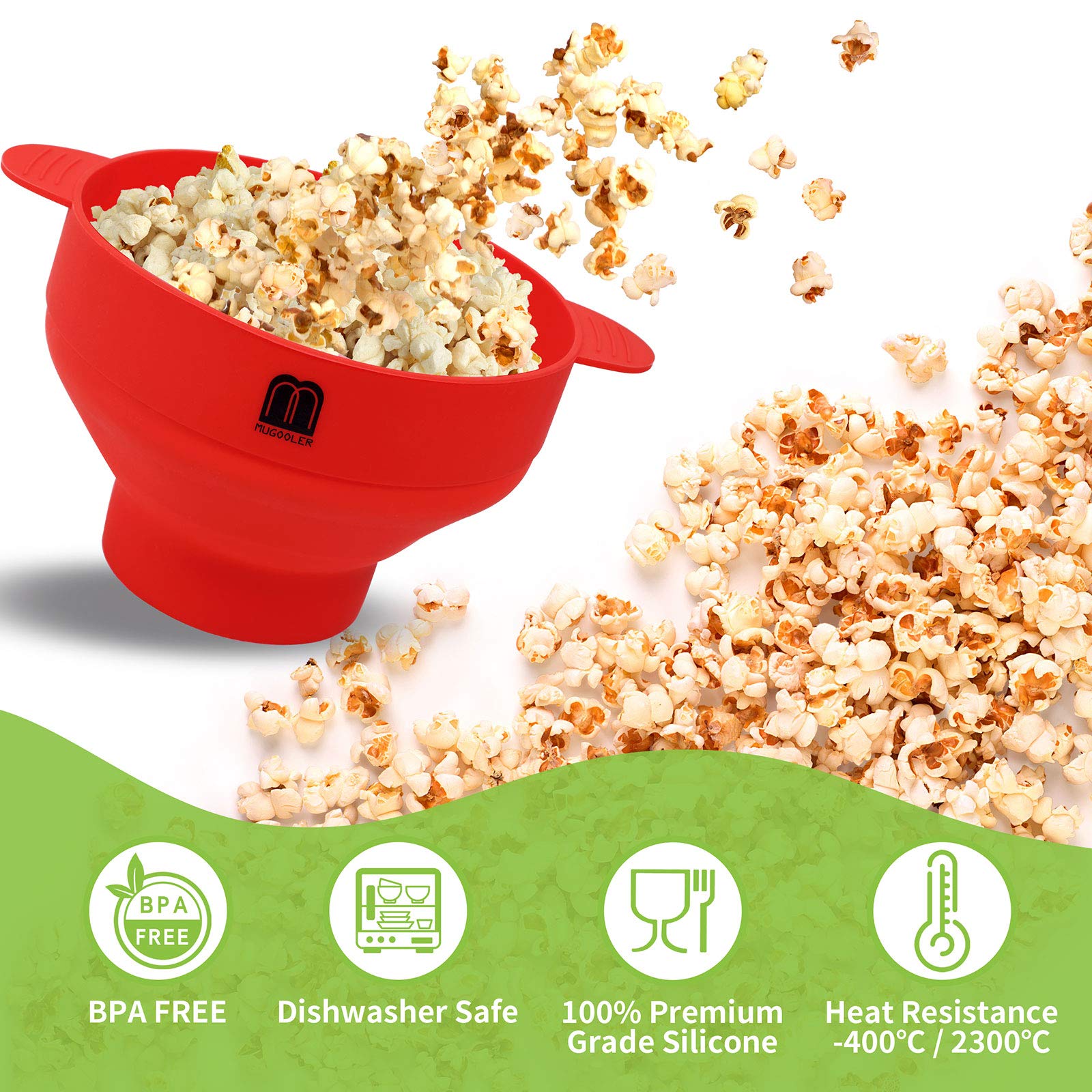 Mmugooler Original Microwave Popcorn Popper Silicone Popcorn Maker, Collapsible Bowl With Lid, Without Bpa And Dishwasher Safe,
