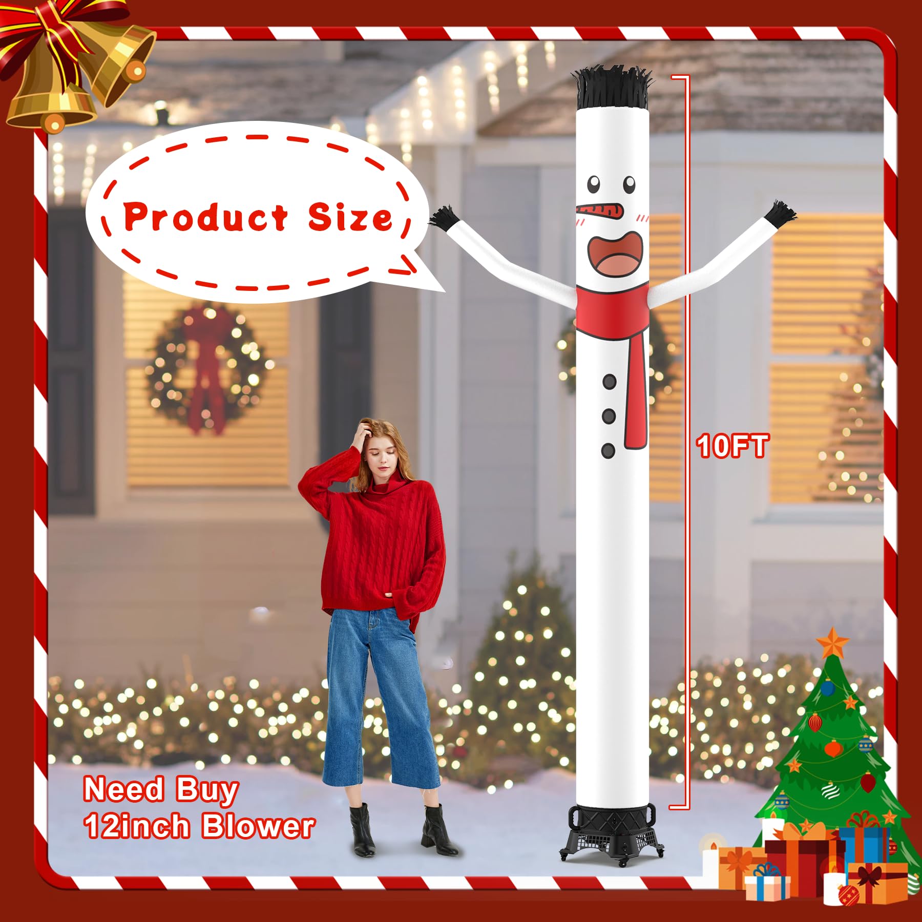 Inflatable Tube Man Replacement, 10 Feet Tall Sky Wacky Waving Inflatable Tube Guy 12 Inch for Activities and Party (Snowman)