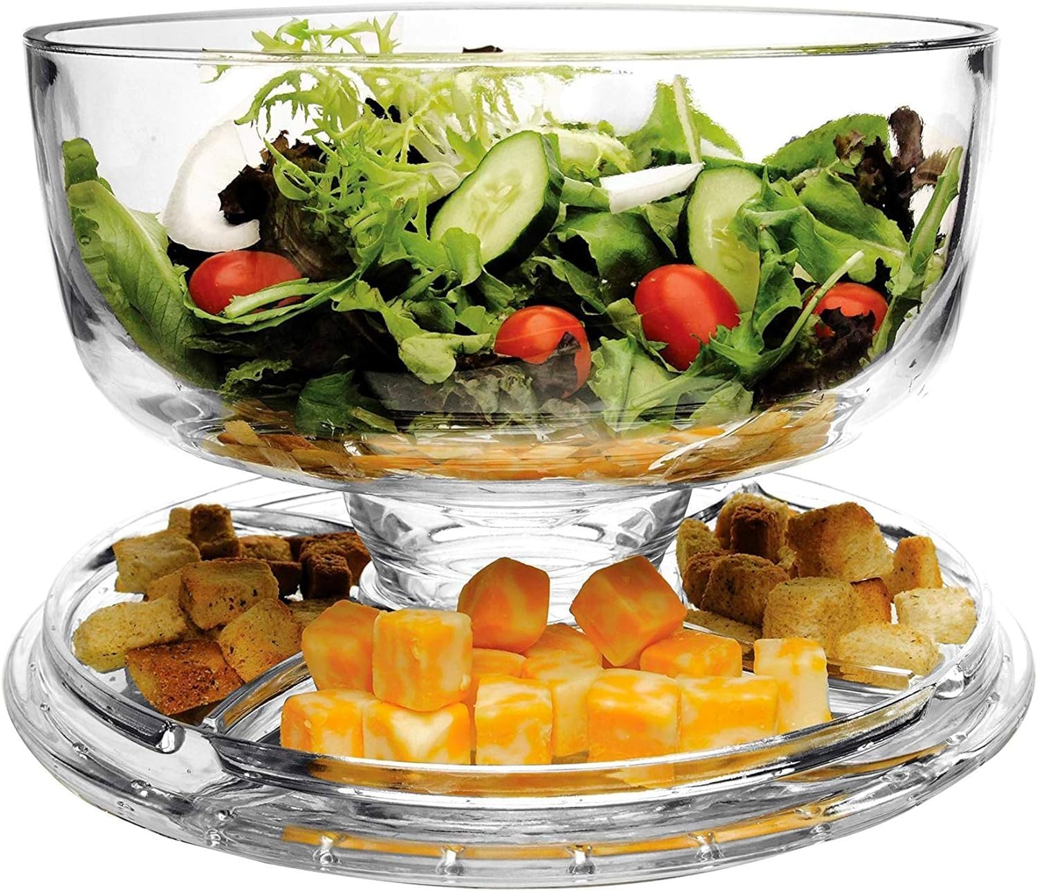 Extra Large (12'') 6 In 1 Acrylic Cake Stand With Dome Lid Multifunctional Serving Platter And Plate, Salad Bowl/Veggie Platter/