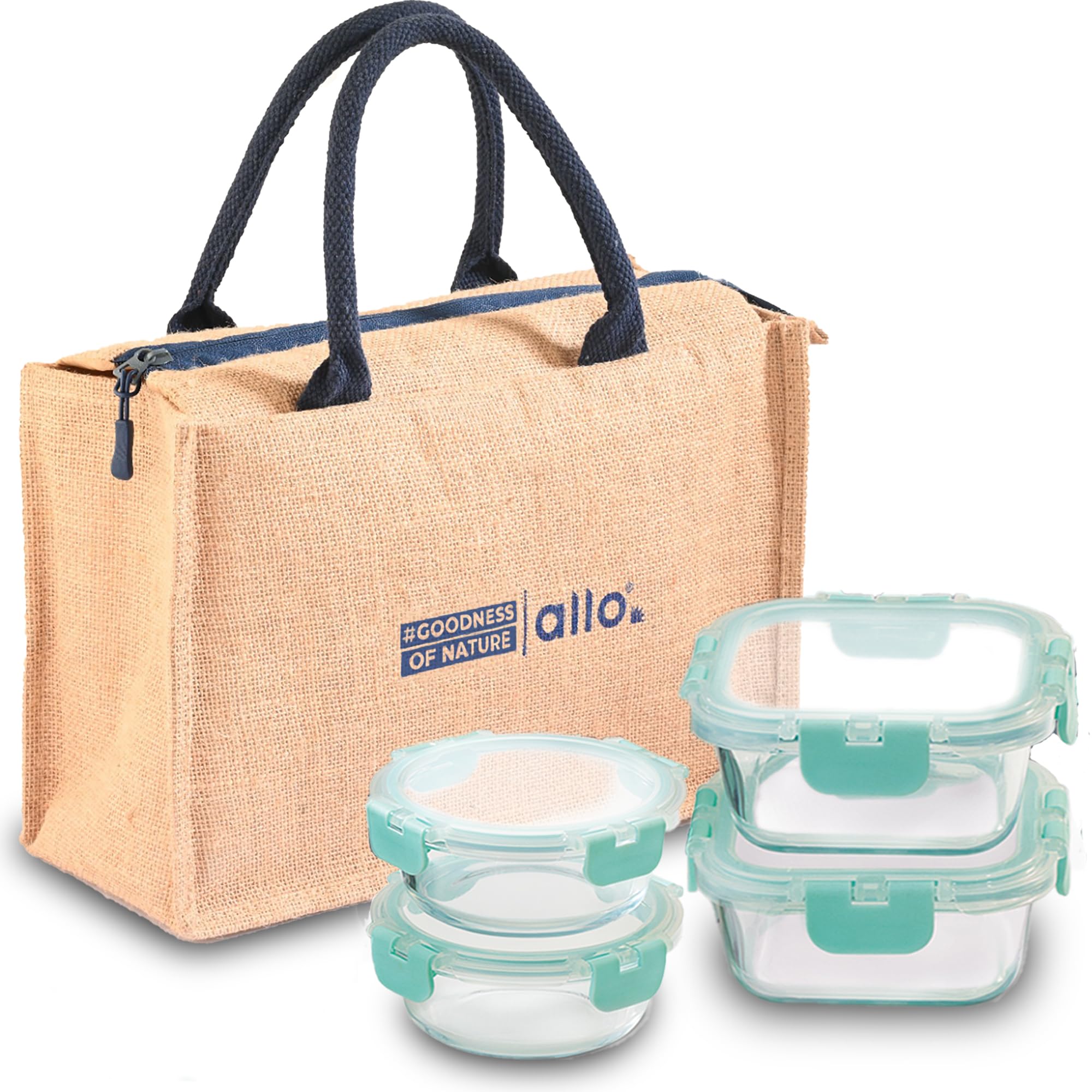 Allo Food Safe Glass Lunch Box With Break Free Detachable Lock, 450C Microwave Safe Lunch Box, Borosilicate Glass Tiffin For Off