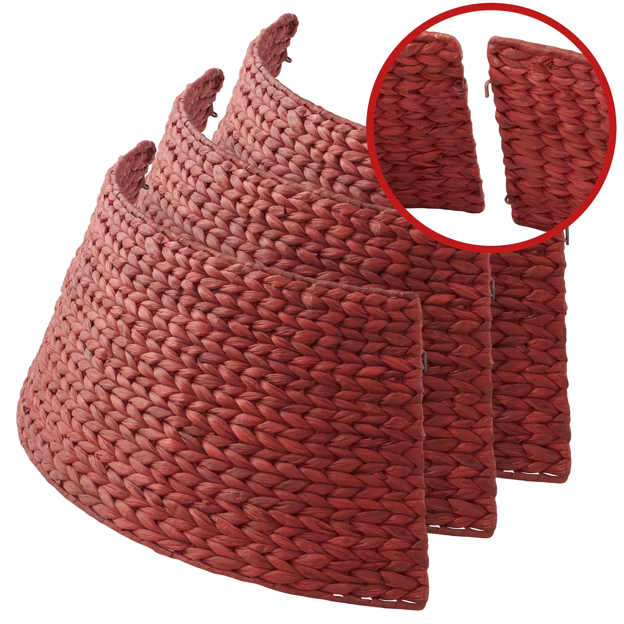 Casafield 32-Inch Christmas Tree Collar, Woven Water Hyacinth Tree Base Cover with Cord Cut Out, Red
