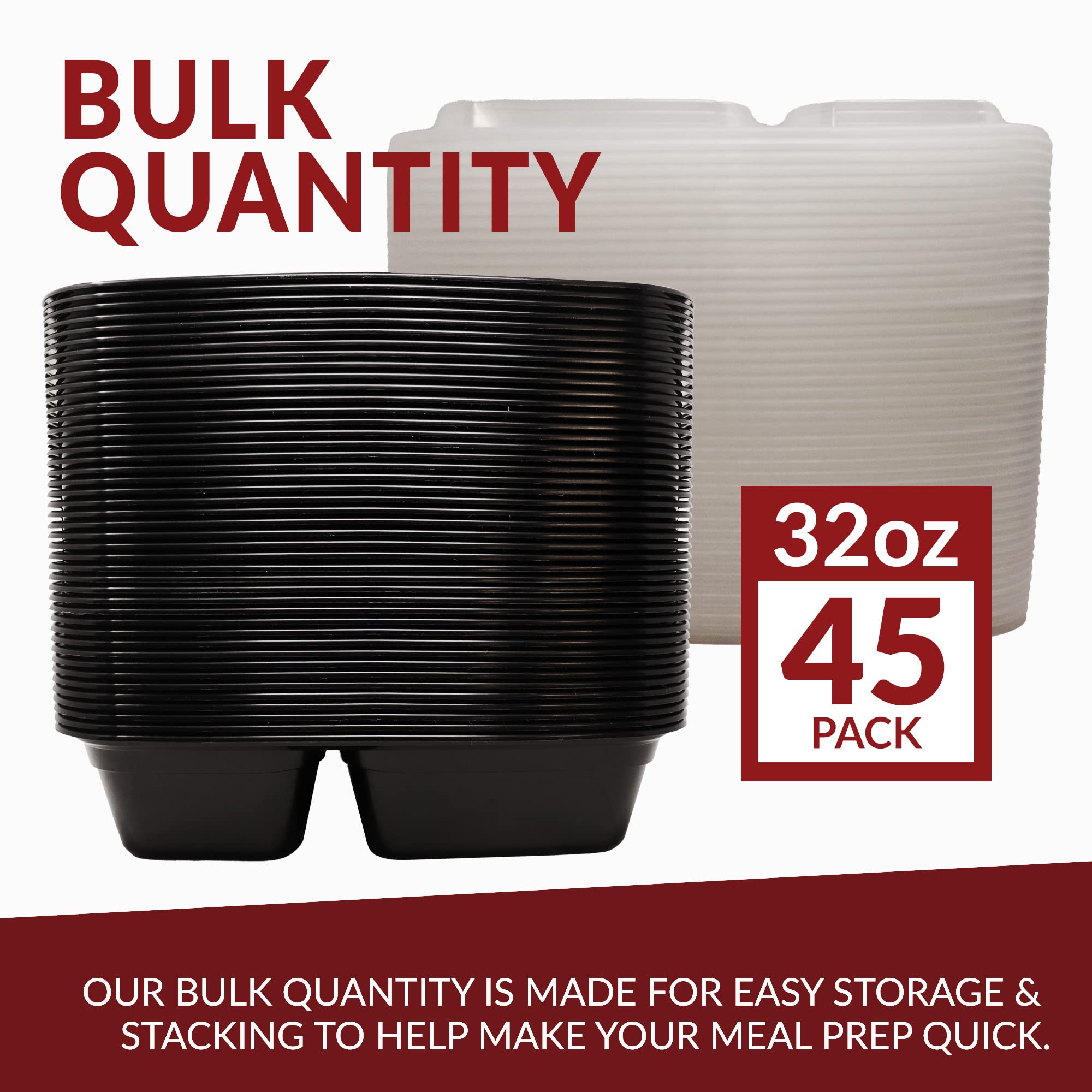 Reli. Meal Prep Containers, 32 Oz. | 45 Pack | 2 Compartment Food Container W/Lids | Microwavable Food Storage Containers/To Go