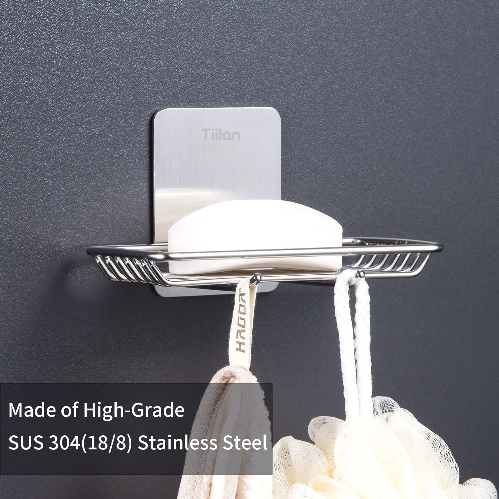 Tiilan Self Adhesive Bar Soap Dish For Shower, Bathroom Soap Holder Wall Mount - Stainless Steel, Silver