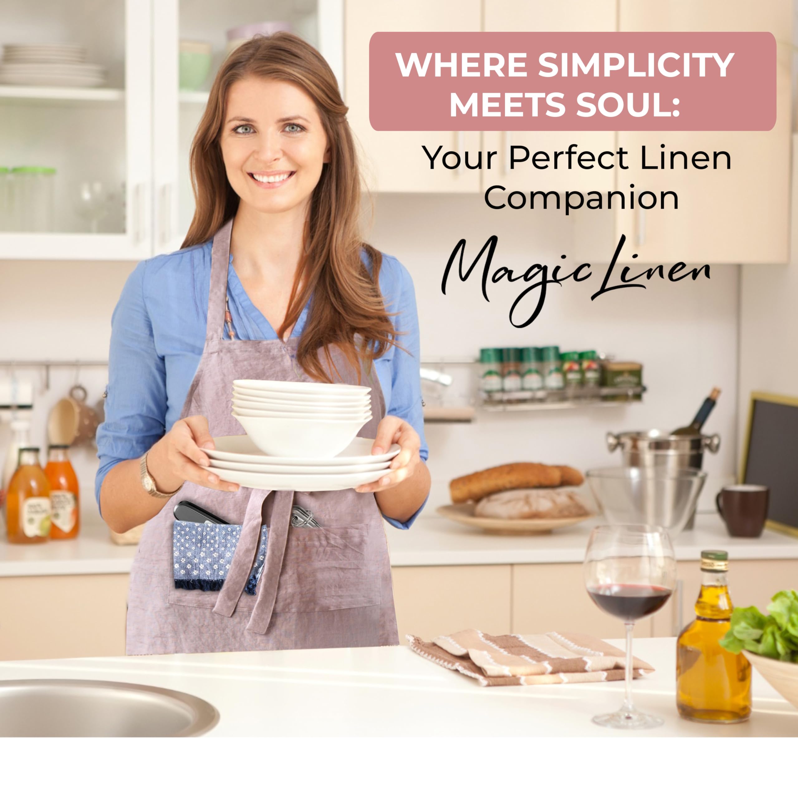 Magiclinen 100% Linen Apron - Cooking Aprons For Women With Pockets - Stylish Kitchen Apron For Men And Women - Aprons For Cooki