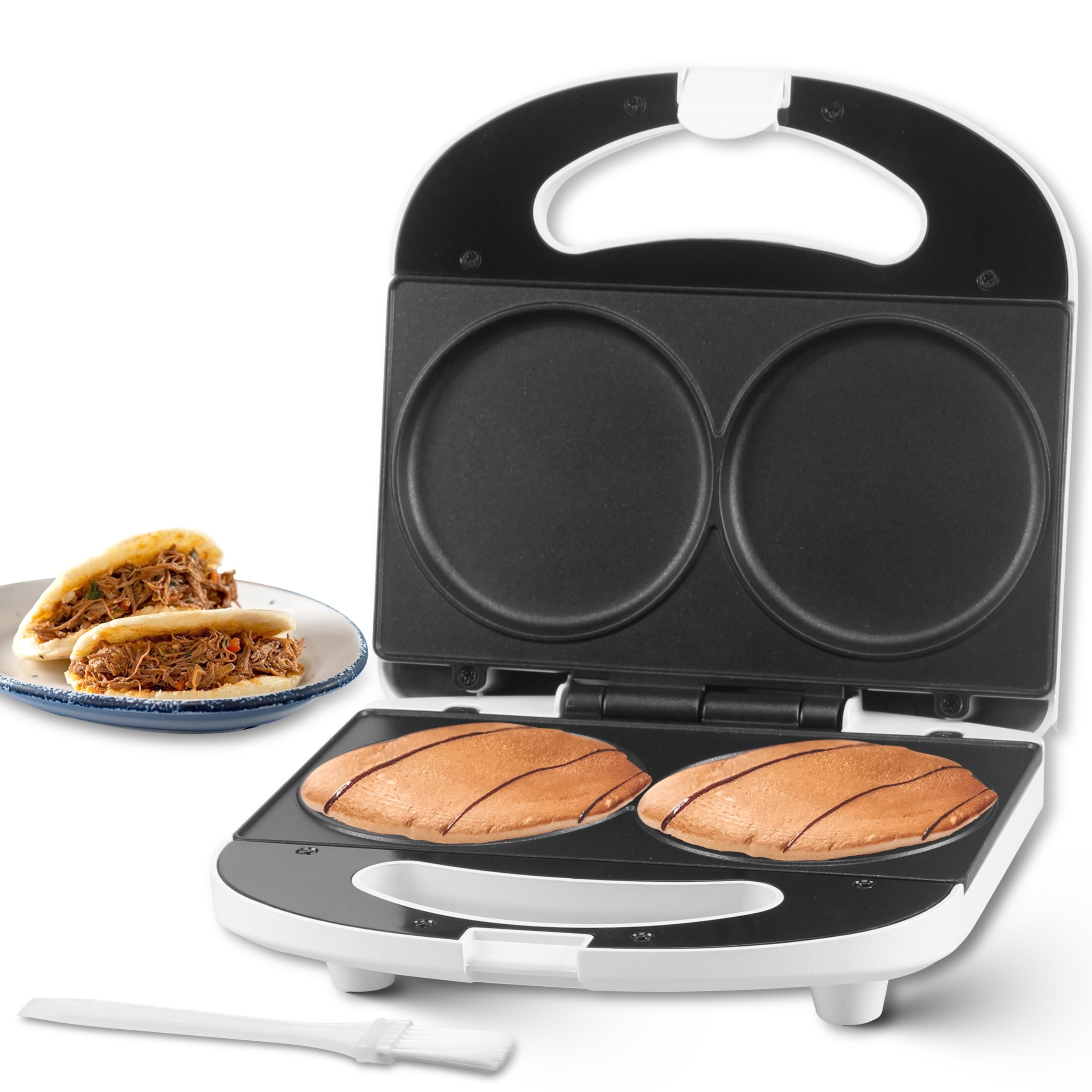 SugarWhisk Double Mini Pancakes Maker Machine, Arepa Maker, Electric Pancake Maker Griddle, Ideal for Pancakes, Cookies, Eggs, A