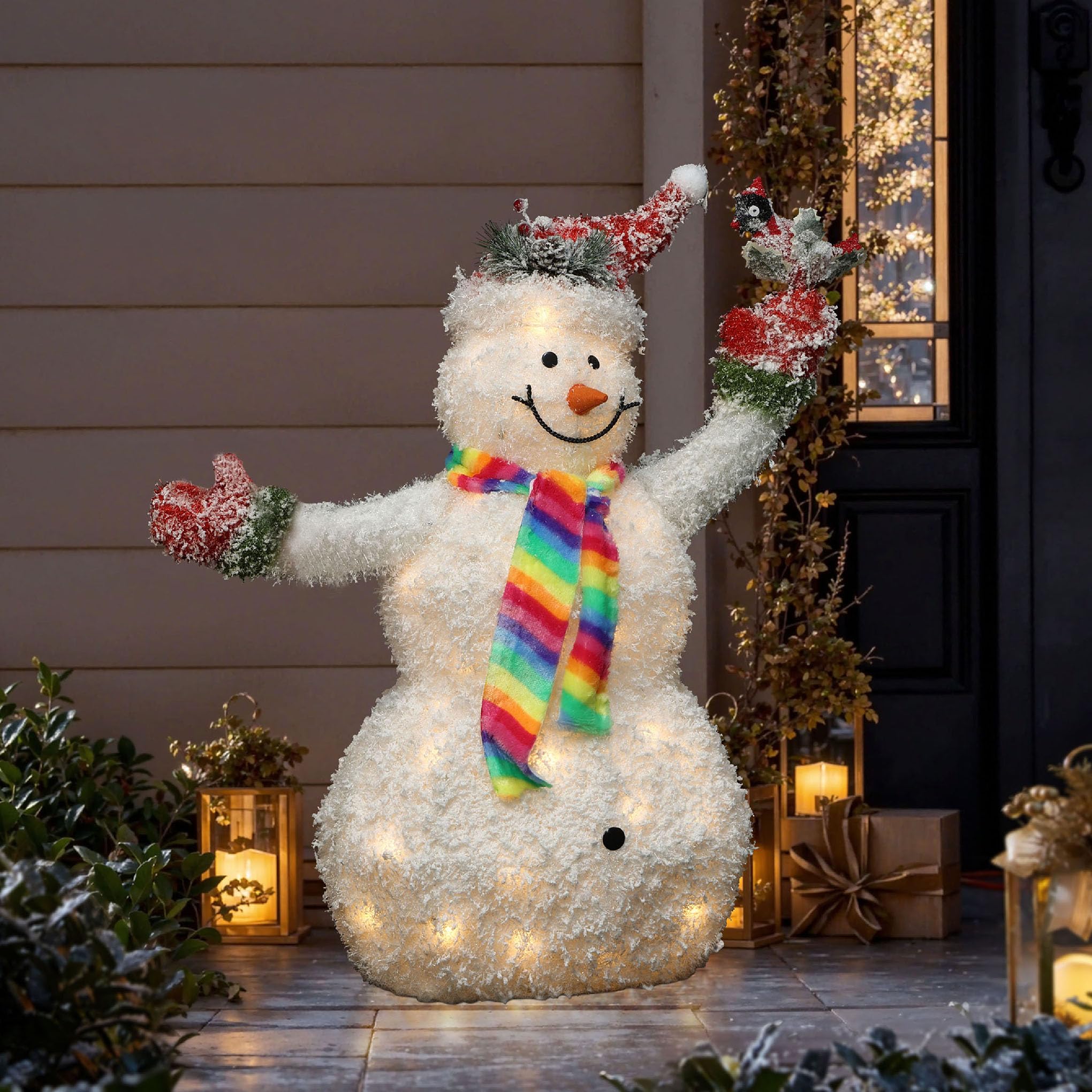 LuxenHome 3FT Lighted Snowman Outdoor Christmas Decorations, Battery Operated Frosted Snowman Christmas Decor with 40 LED Light,