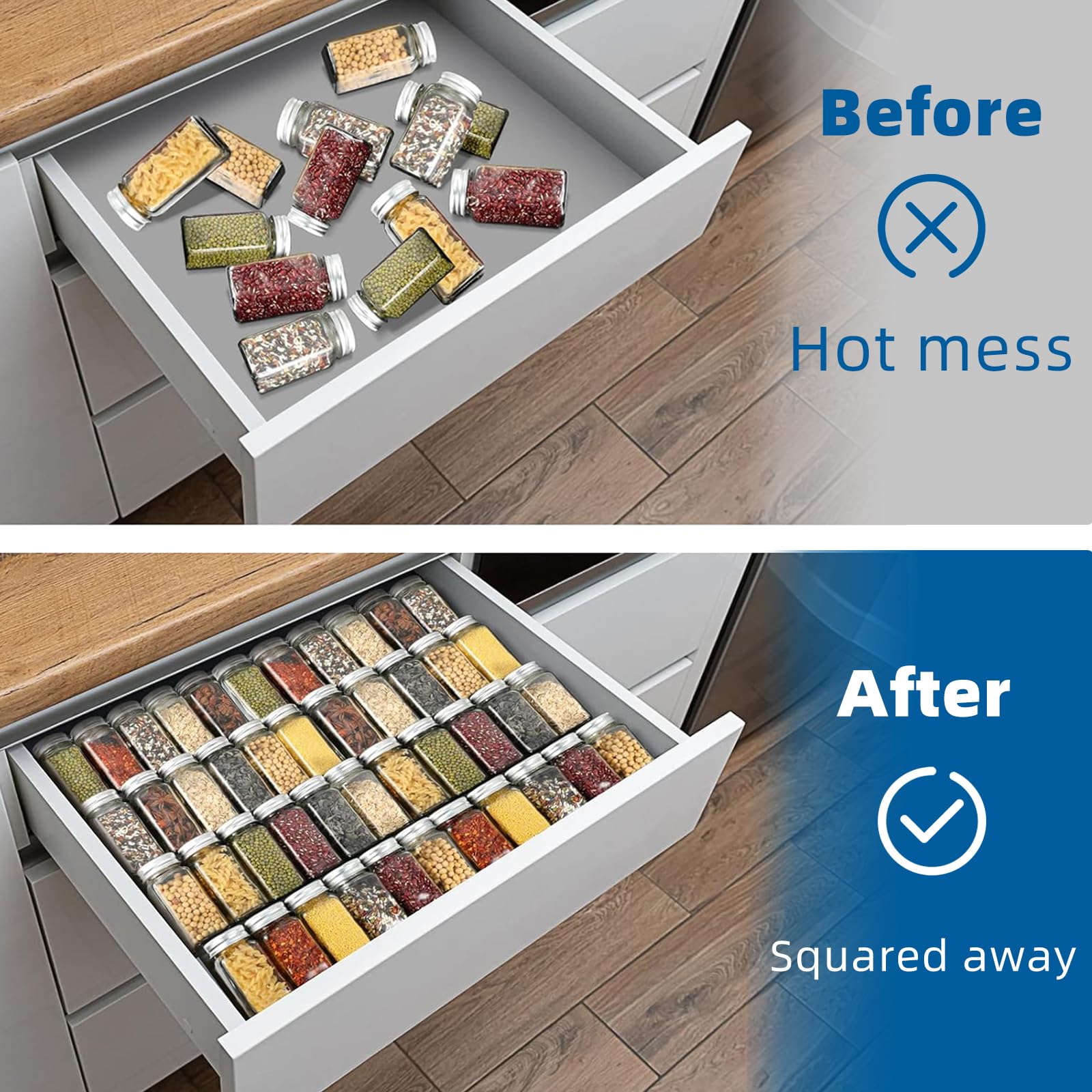 VANGAY Spice Drawer Organizer, Spice Rack Drawer for Kitchen, 4 Tier- 2 Set Acrylic Drawer Spice Organizer for Jars and Packets,