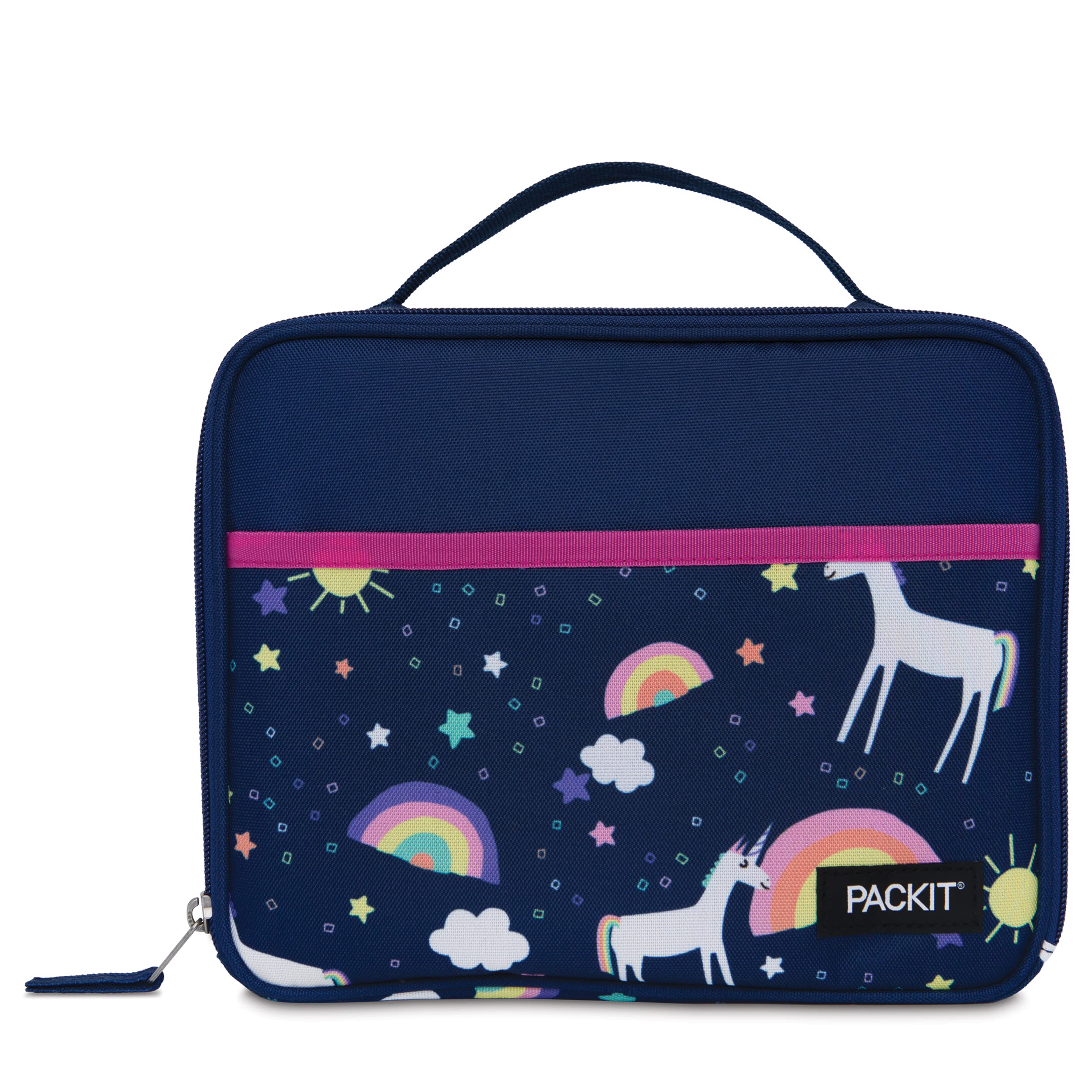 Packit Freezable Classic Lunch Box, Unicorn Sky Navy, Built With Ecofreeze Technology, Collapsible, Reusable, Zip Closure With Z