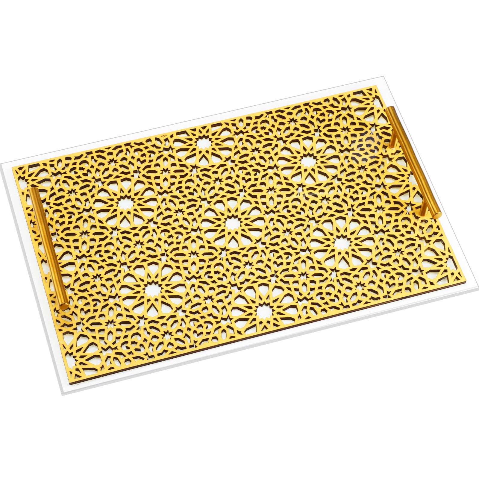 Silifine Ramadan Serving Trays, 17'' X 12'' Decorative Gold Serving Trays With Handles, Home Rectangle Food Serving Trays For Co