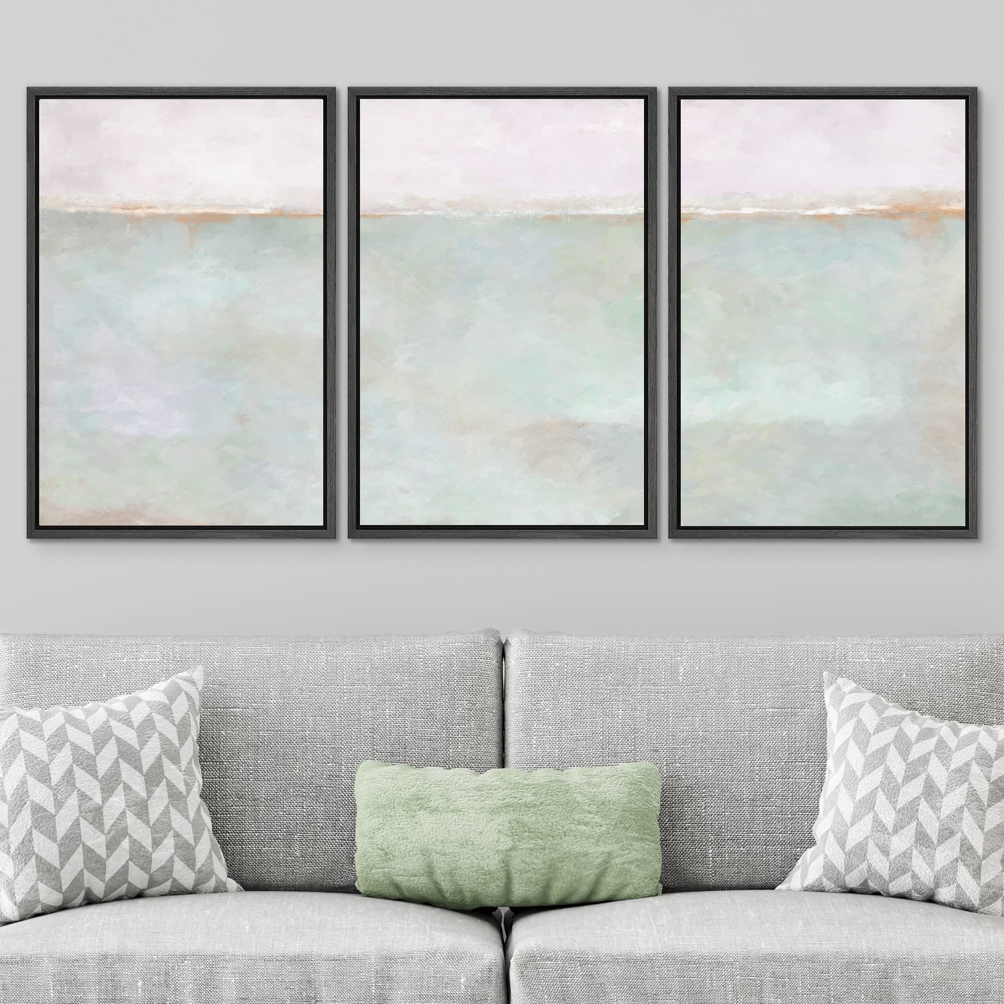 SIGNWIN Framed Canvas Print Wall Art Set Grunge Multicolor Pastel Landscape Shapes Abstract Illustrations Modern Art Decorative Nordic Chic Zen for Living Room  Bedroom  Office - 16''x24''x3 Black