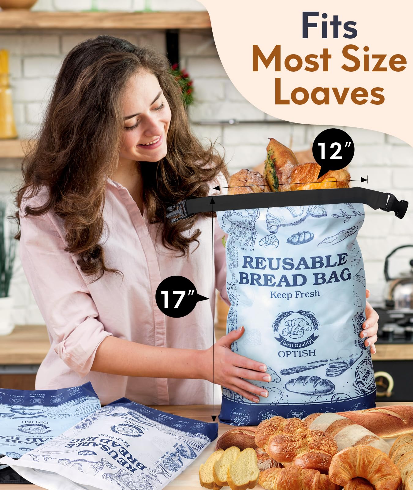2 Pack Bread Bags for Homemade Bread, Reusable Sourdough Bread Bags for Fresh Keeping, Bread Storage Container Bags with Lining