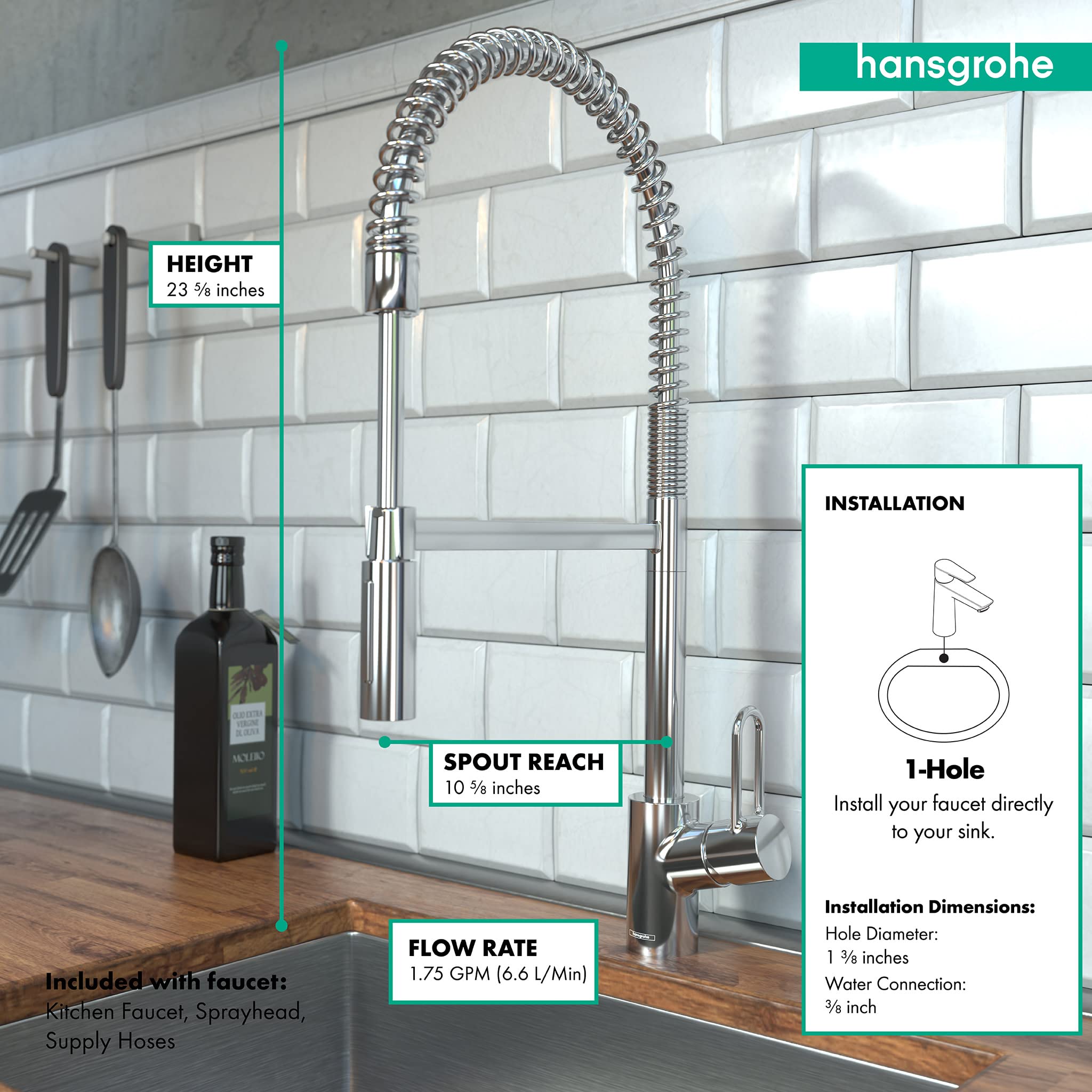 Hansgrohe Talis Loop Chrome Commercial Kitchen Faucet, Kitchen Faucets With Pull Down Sprayer, Faucet For Kitchen Sink, Chrome 0