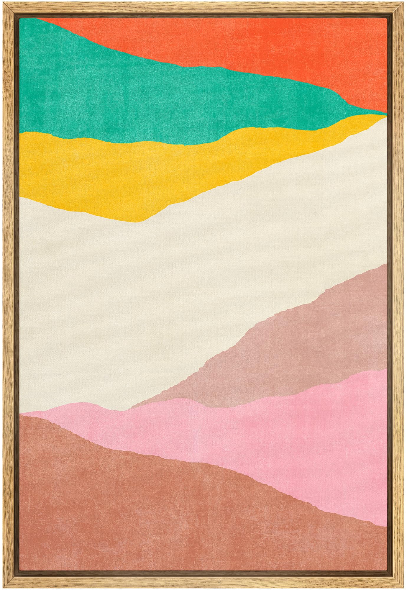 Signford Framed Canvas Print Wall Art Vibrant Paint Stroke Landscape Abstract Geometric Illustration Minimalism Decorative Color