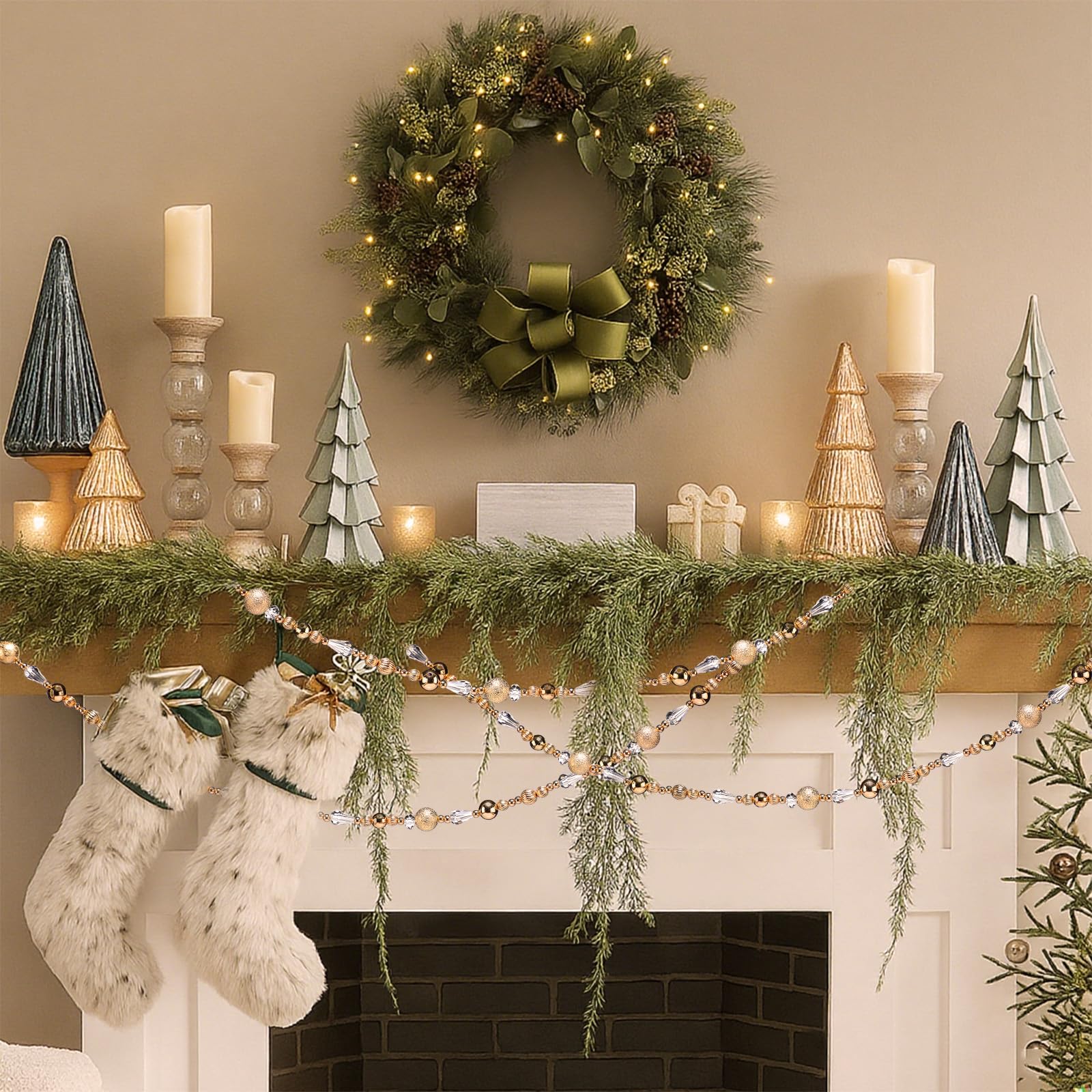 Highergo 16ft Christmas Tree Bead Garland Retro Bead Garland Candy Christmas for Tree Party Supplies Staircase Fireplace Hanging